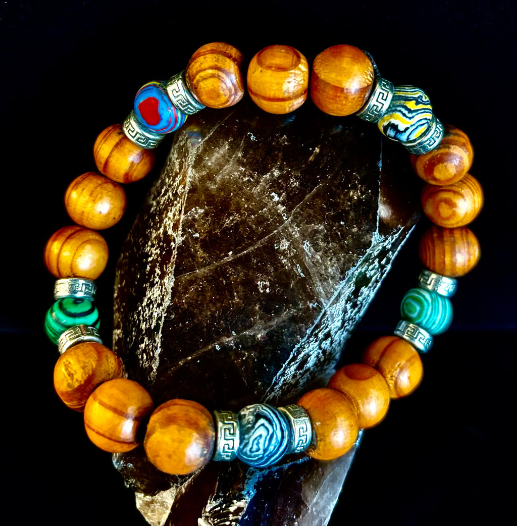 Coconut Palm Wood with Mixed Natural Stones (8.5"-9.5" XL Wrists) | | Wiccan Center