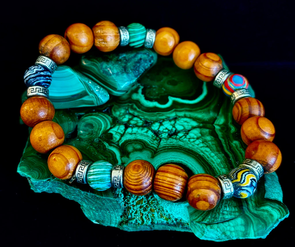Coconut Palm Wood with Mixed Natural Stones (8.5"-9.5" XL Wrists) | | Wiccan Center