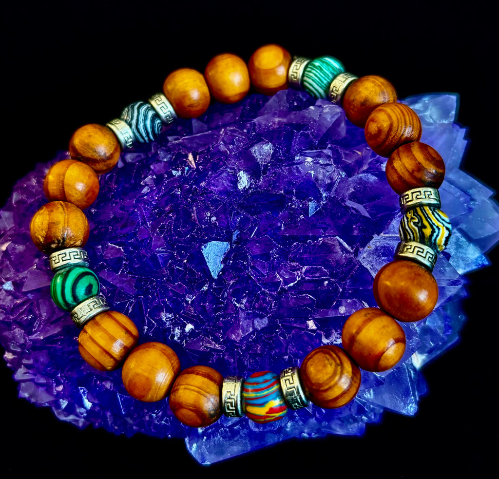 Coconut Palm Wood with Mixed Natural Stones (8.5"-9.5" XL Wrists) | | Wiccan Center