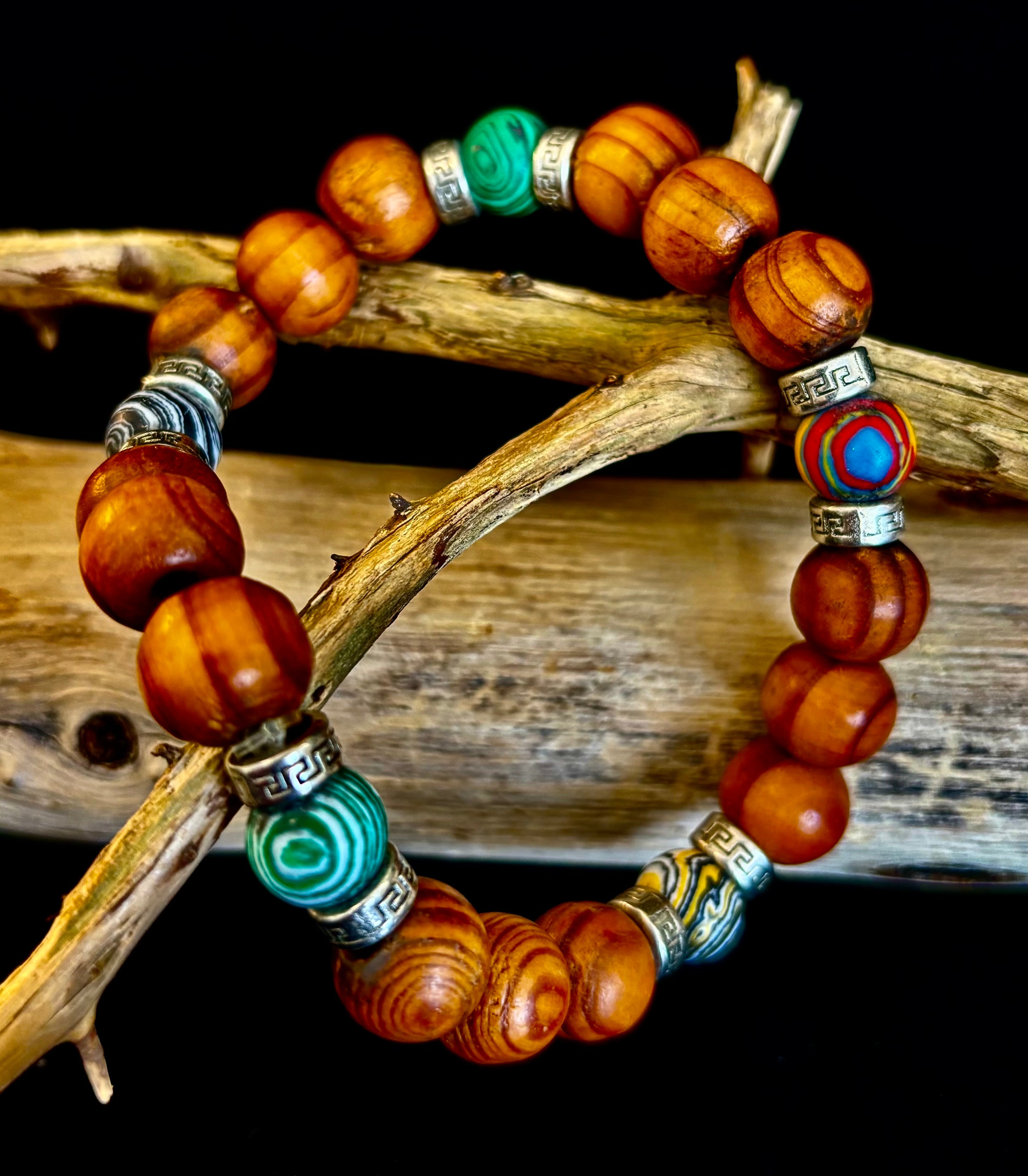 Coconut Palm Wood with Mixed Natural Stones (8.5"-9.5" XL Wrists) | | Wiccan Center