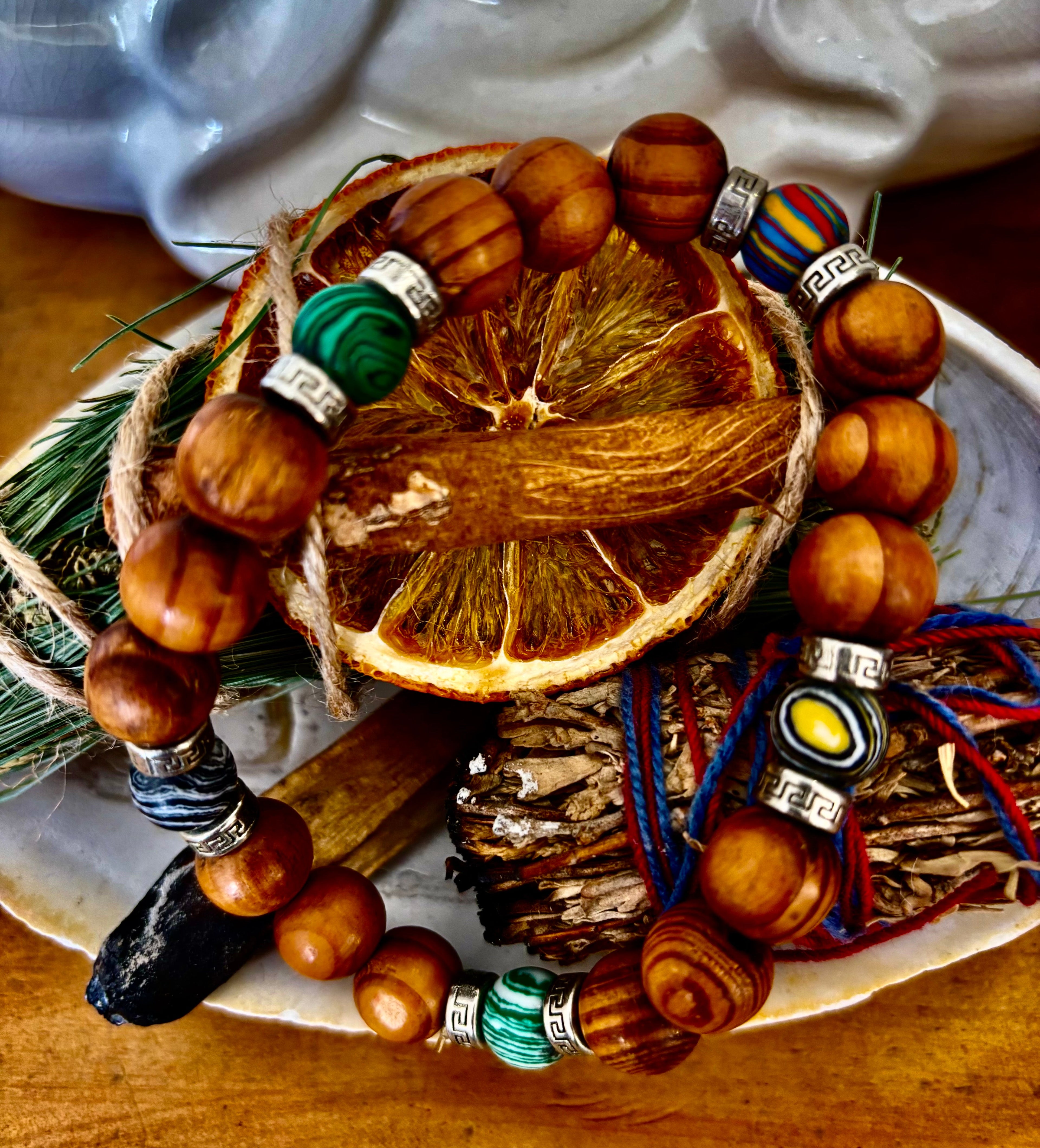 Coconut Palm Wood with Mixed Natural Stones (8.5"-9.5" XL Wrists) | | Wiccan Center
