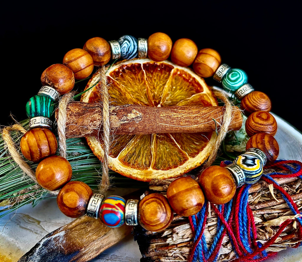 Coconut Palm Wood with Mixed Natural Stones (8.5"-9.5" XL Wrists) | | Wiccan Center