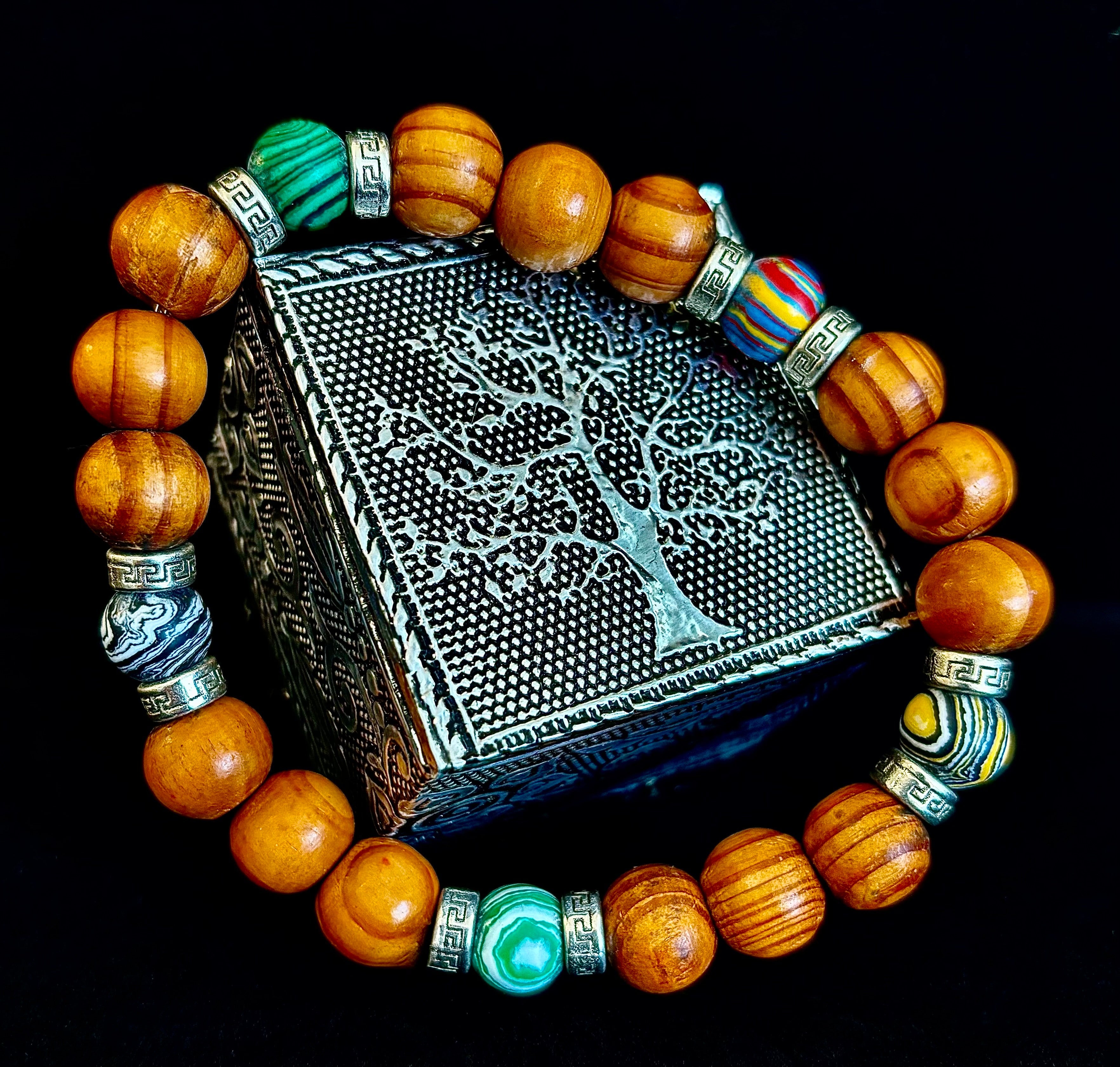 Coconut Palm Wood with Mixed Natural Stones (8.5"-9.5" XL Wrists) | | Wiccan Center