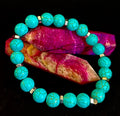 Turquoise Howlite Bracelet with Silver Spacers — Handmade in Puerto Vallarta — Calming Natural Stone Stretch Bracelet (6.75"–7.5" Medium to Large Wrists) | | Wiccan Center