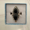 Sterling Silver Double Teardrop Celestial Black Onyx Ring - Size 6 - Protective, Grounding & Stabilizing | Rings | Wiccan Center