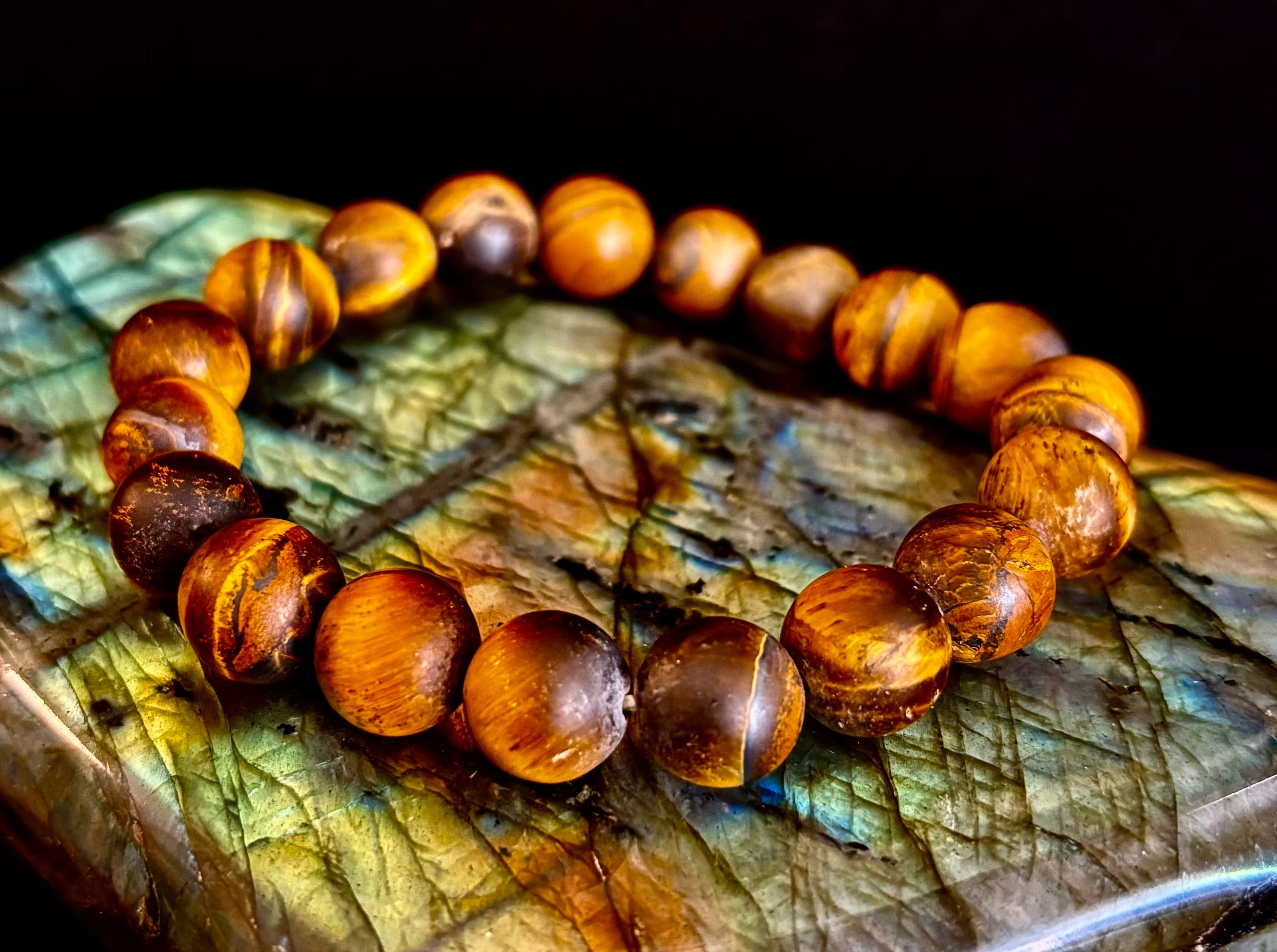 Matte Tiger’s Eye Bracelet — 10mm Genuine Tiger Eye Stretch Bracelet for Strength & Protection | | Wiccan Center