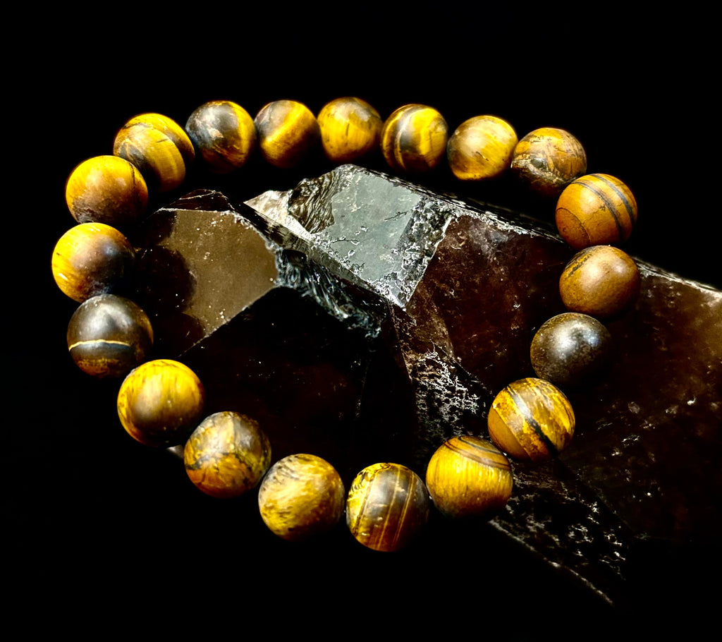Matte Tiger’s Eye Bracelet — 10mm Genuine Tiger Eye Stretch Bracelet for Strength & Protection | | Wiccan Center