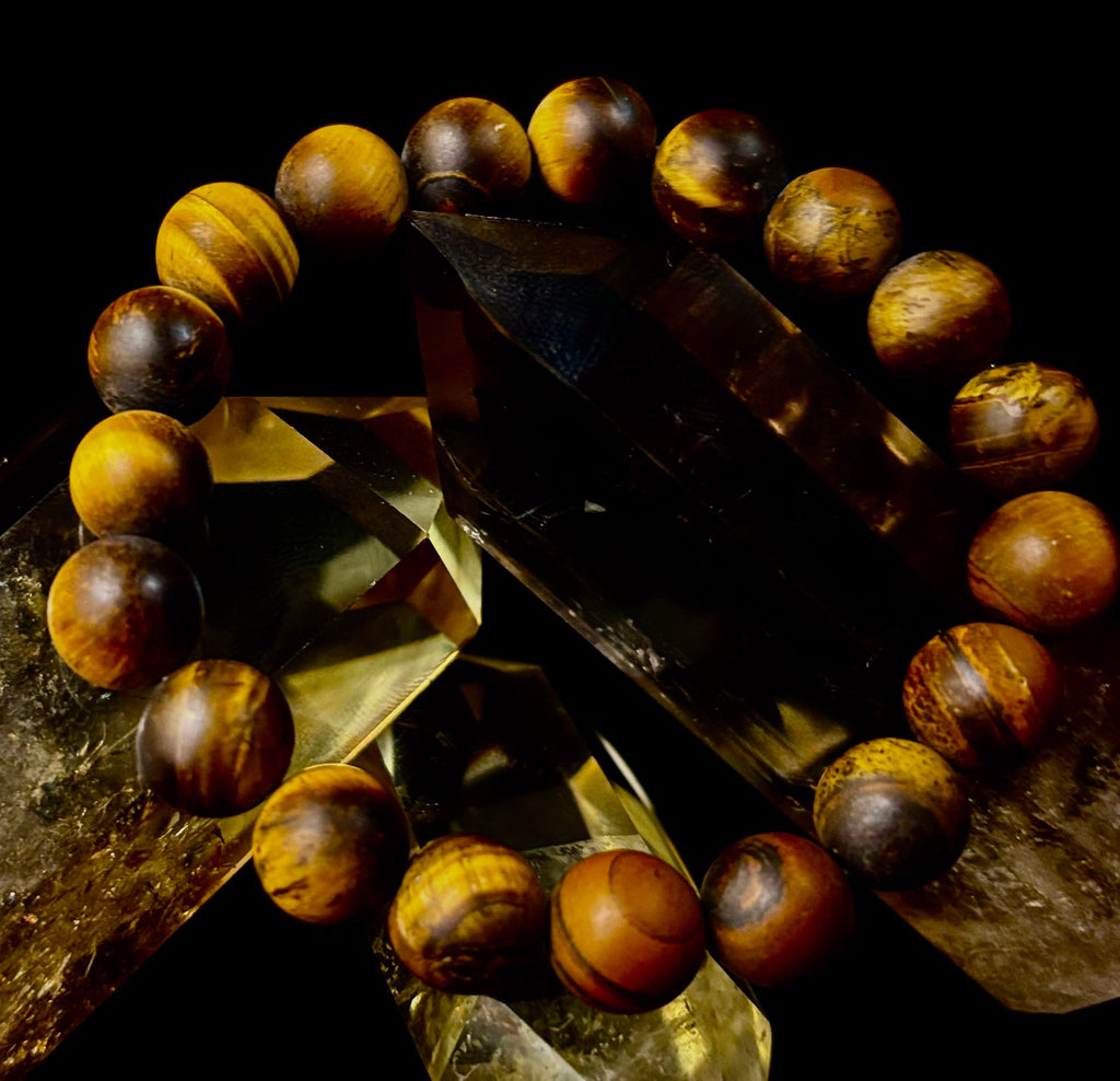 Matte Tiger’s Eye Bracelet — 10mm Genuine Tiger Eye Stretch Bracelet for Strength & Protection | | Wiccan Center