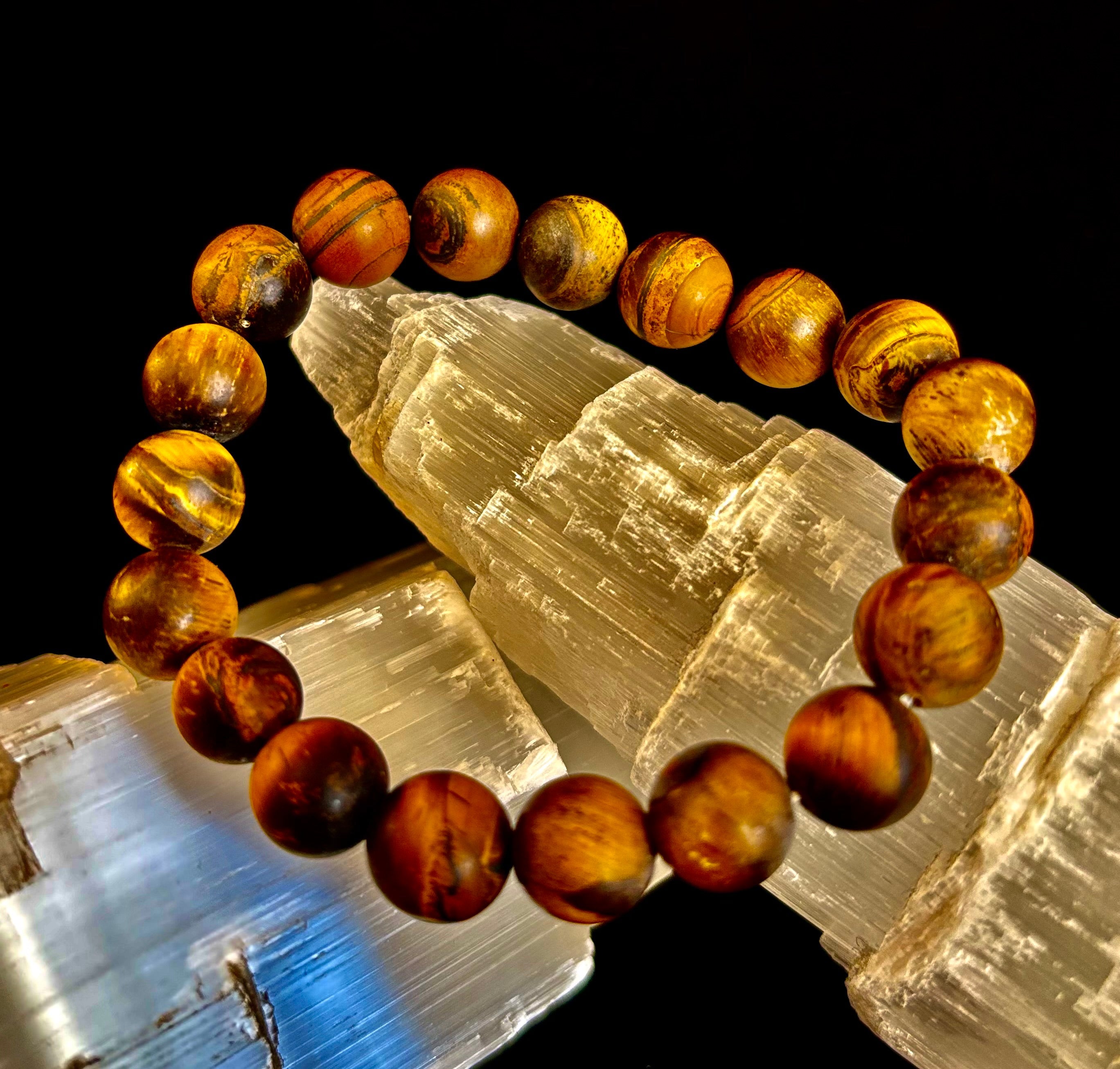 Matte Tiger’s Eye Bracelet — 10mm Genuine Tiger Eye Stretch Bracelet for Strength & Protection | | Wiccan Center