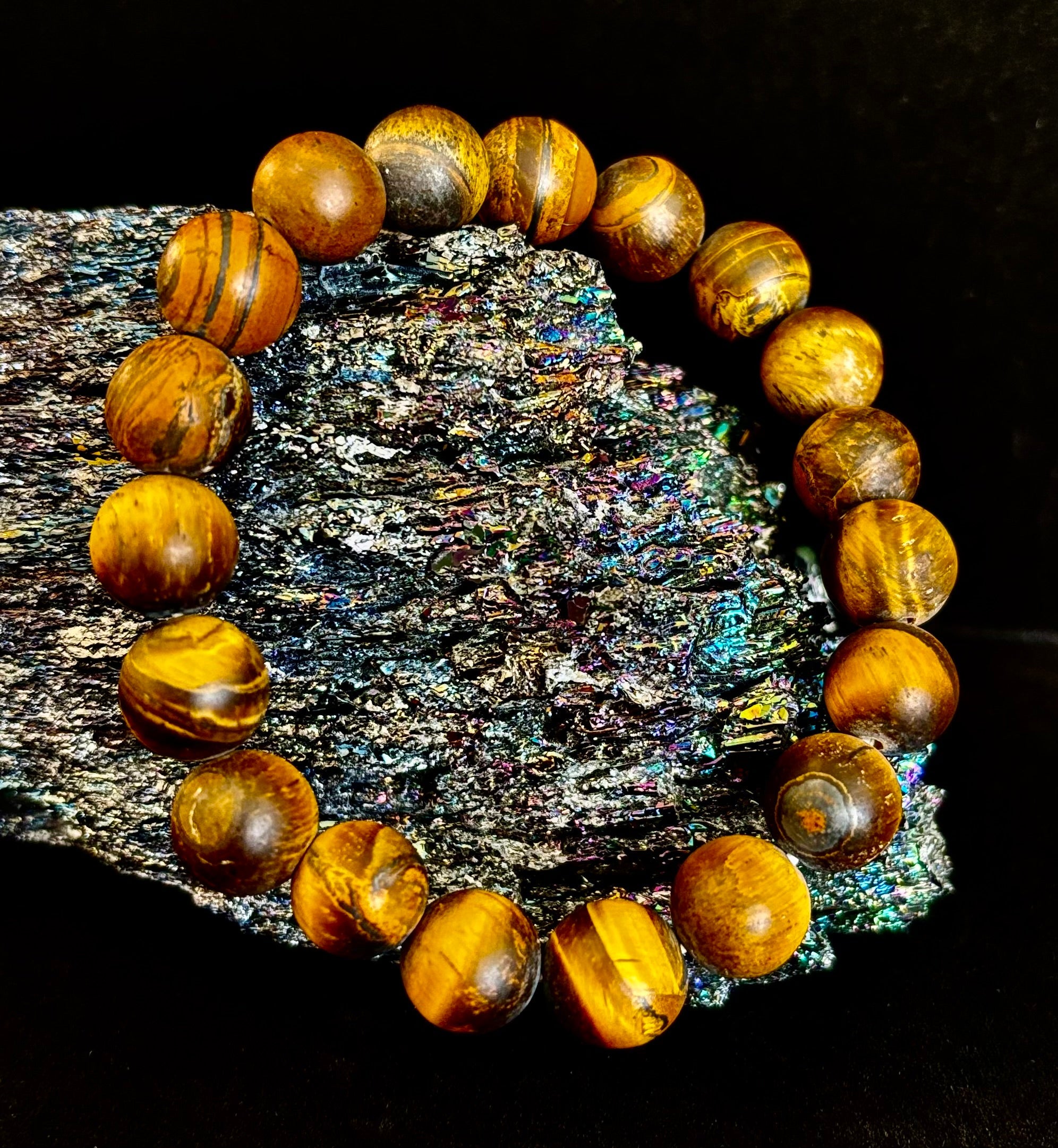 Matte Tiger’s Eye Bracelet — 10mm Genuine Tiger Eye Stretch Bracelet for Strength & Protection | | Wiccan Center