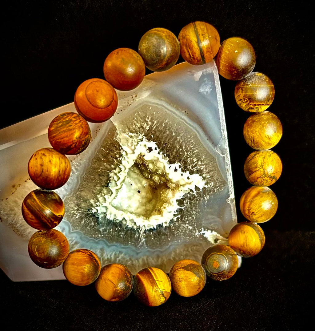 Matte Tiger’s Eye Bracelet — 10mm Genuine Tiger Eye Stretch Bracelet for Strength & Protection | | Wiccan Center