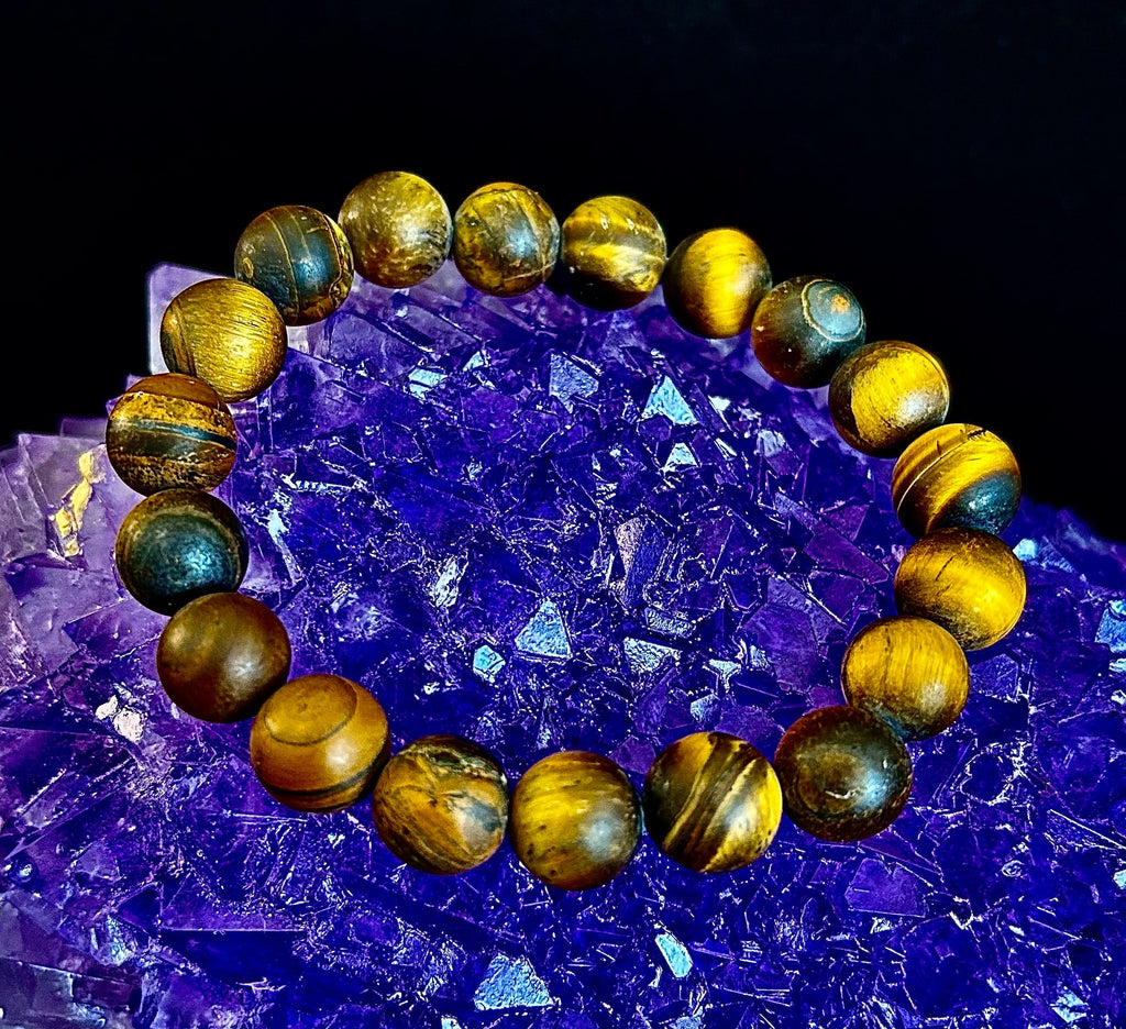 Matte Tiger’s Eye Bracelet — 10mm Genuine Tiger Eye Stretch Bracelet for Strength & Protection | | Wiccan Center