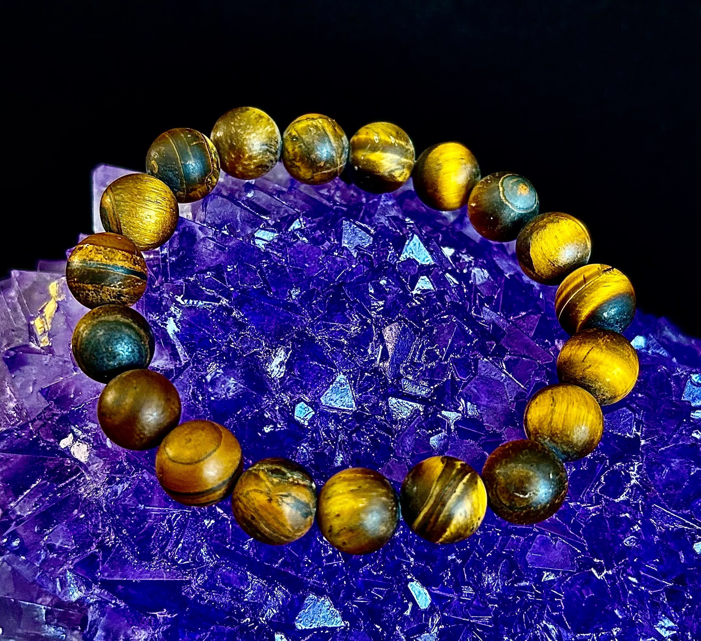 Matte Tiger’s Eye Bracelet — 10mm Genuine Tiger Eye Stretch Bracelet for Strength & Protection | | Wiccan Center
