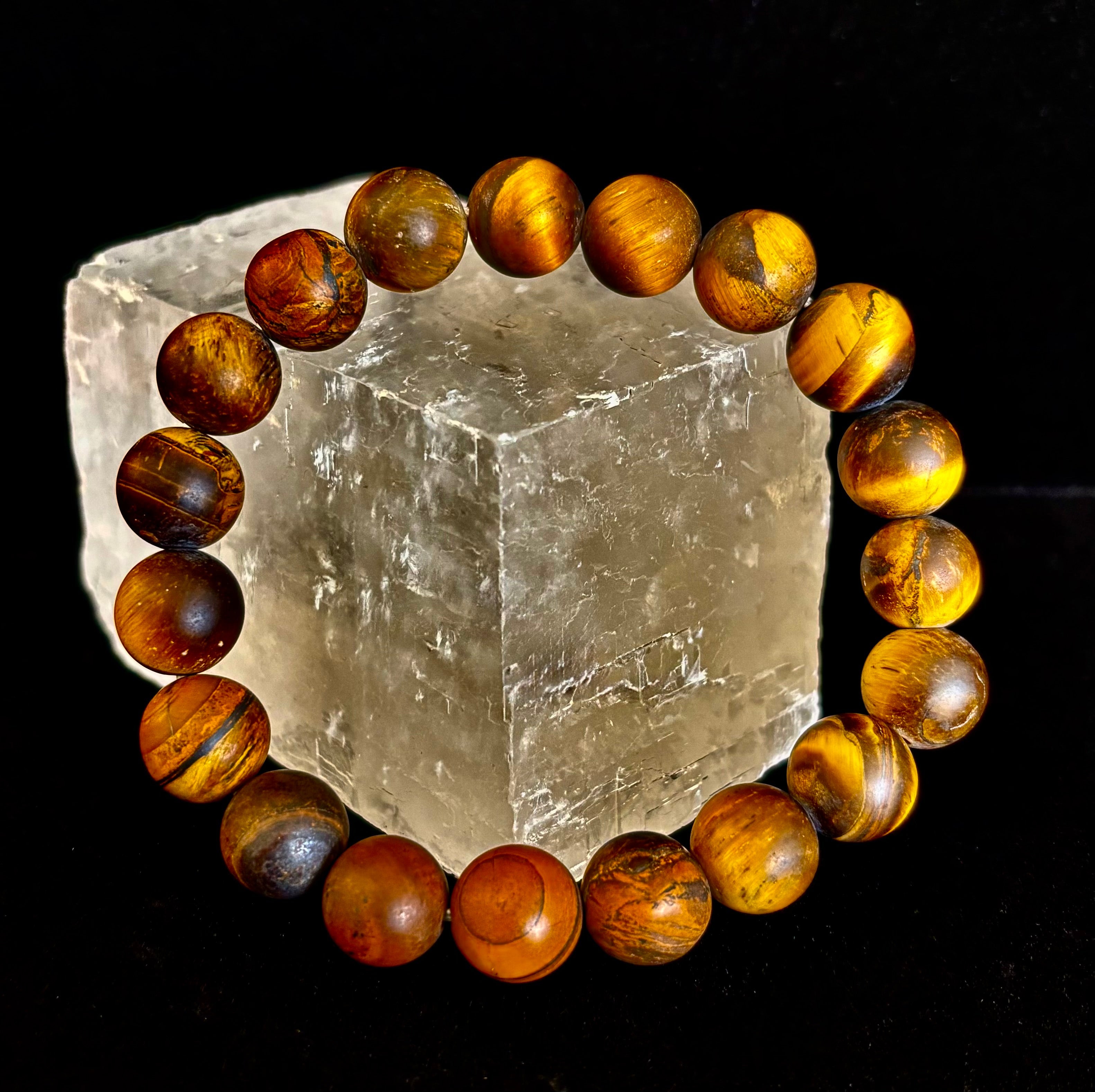 Matte Tiger’s Eye Bracelet — 10mm Genuine Tiger Eye Stretch Bracelet for Strength & Protection | | Wiccan Center