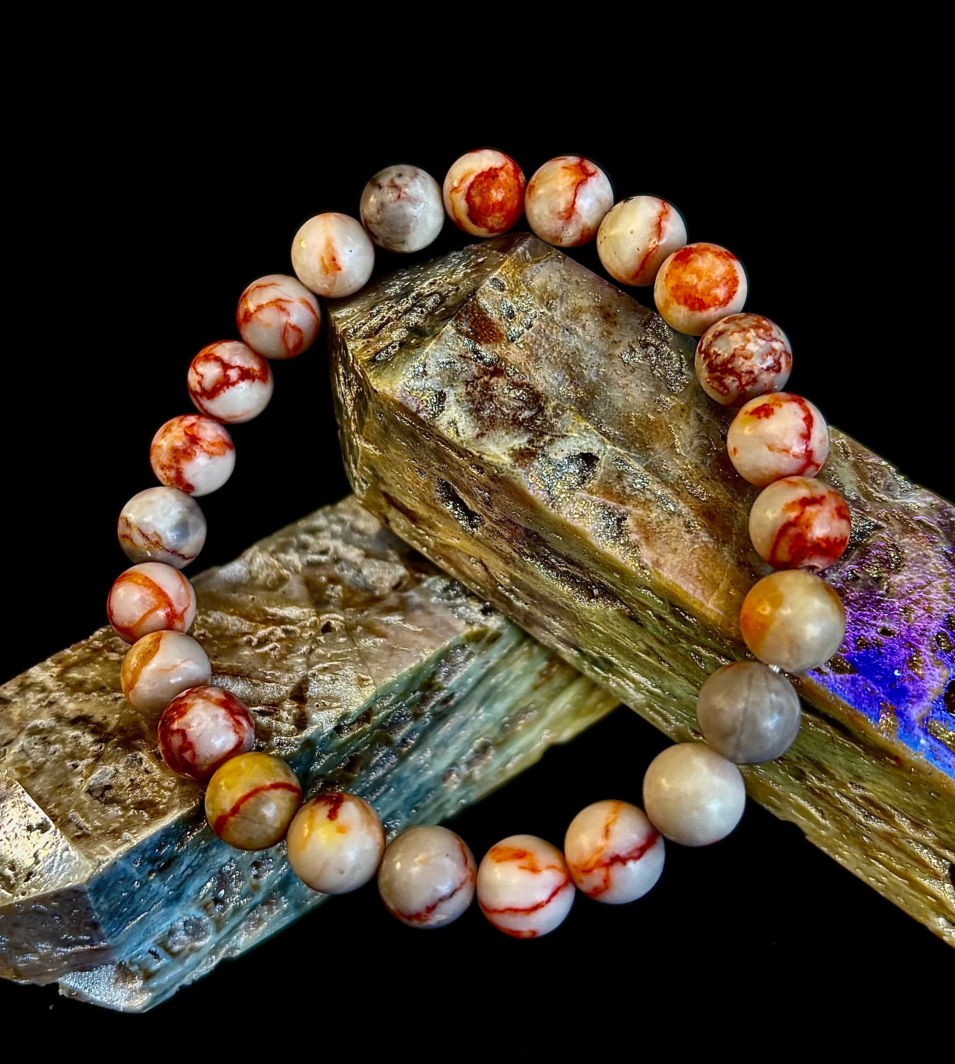 Red Vein Jasper Bracelet — Natural Jasper Healing Stretch Bracelet for Strength & Grounding | | Wiccan Center