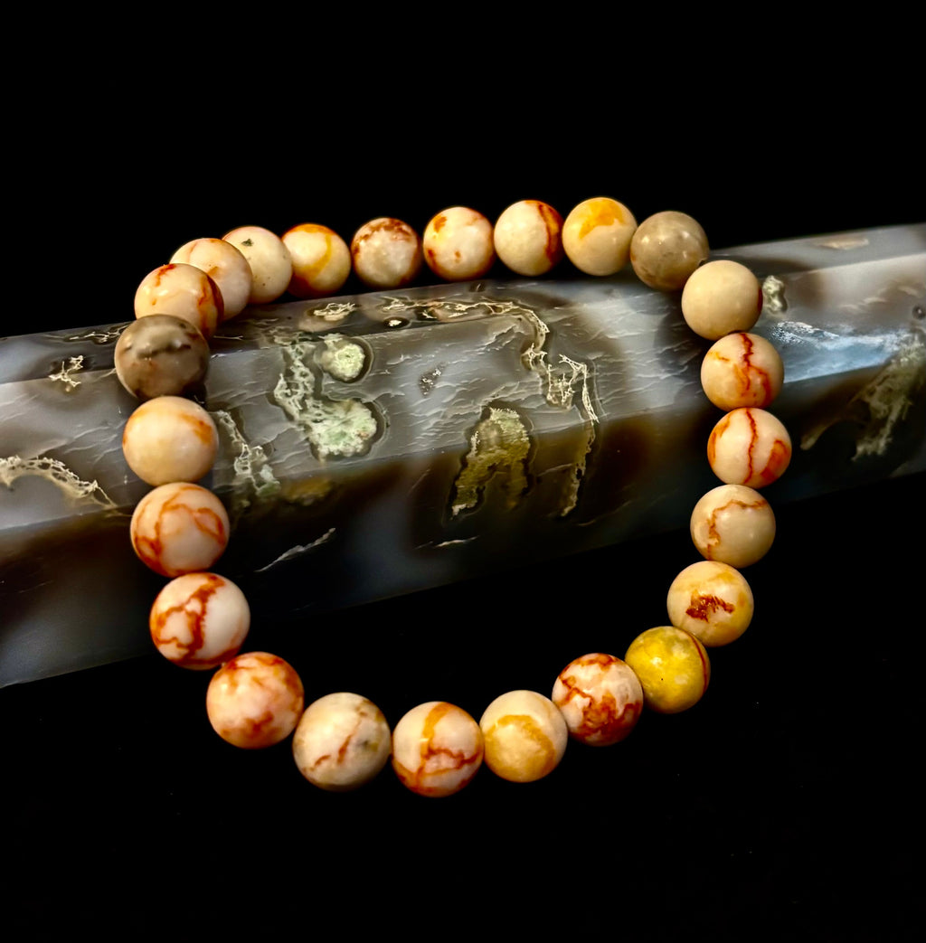 Red Vein Jasper Bracelet — Natural Jasper Healing Stretch Bracelet for Strength & Grounding | | Wiccan Center