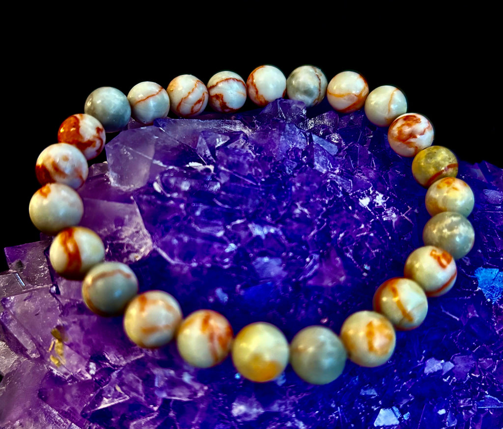 Red Vein Jasper Bracelet — Natural Jasper Healing Stretch Bracelet for Strength & Grounding | | Wiccan Center