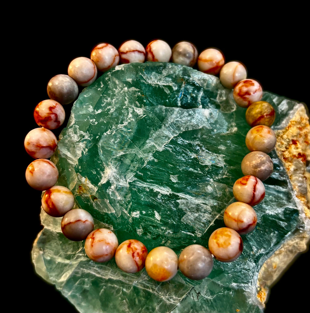 Red Vein Jasper Bracelet — Natural Jasper Healing Stretch Bracelet for Strength & Grounding | | Wiccan Center