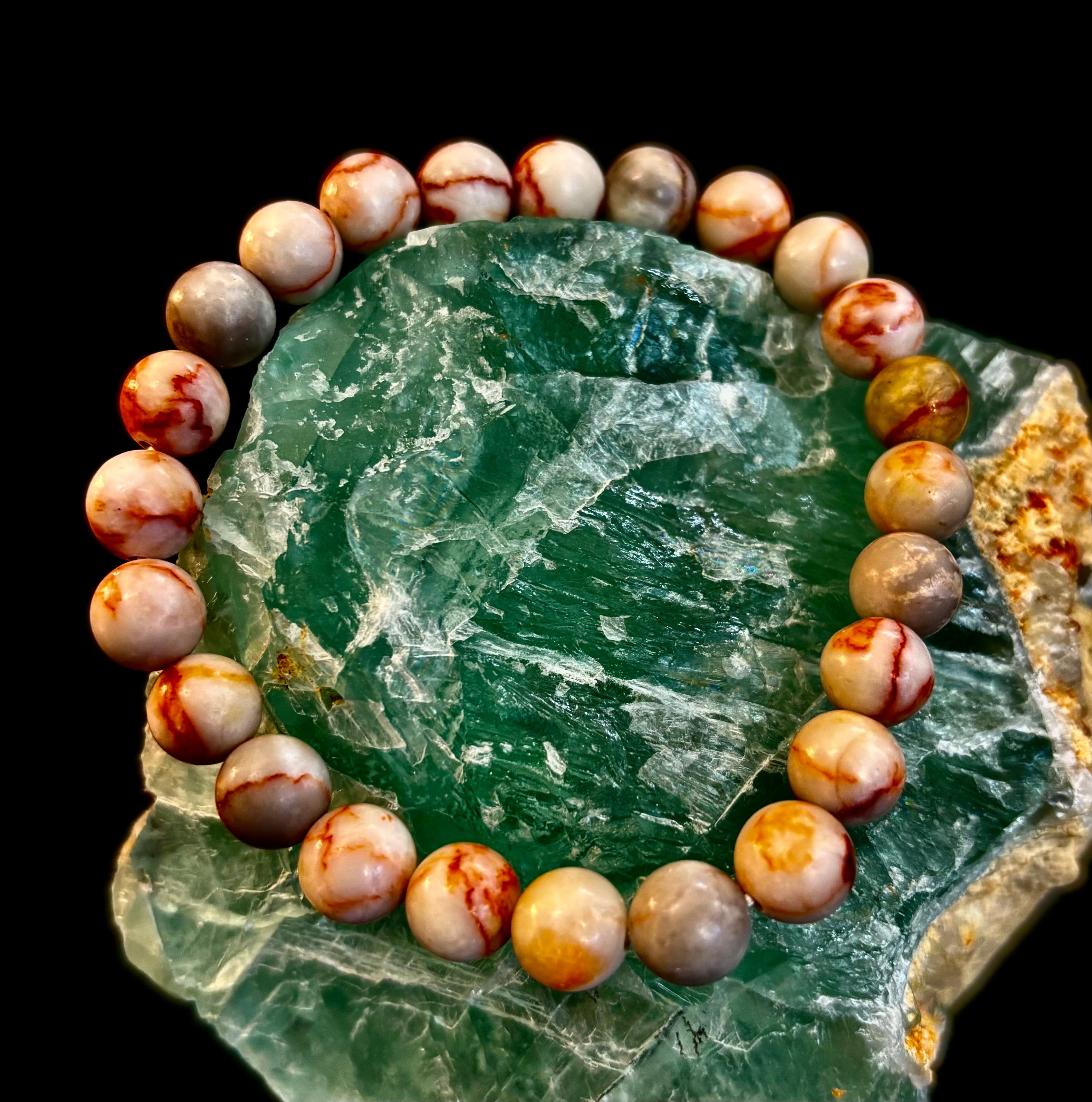 Red Vein Jasper Bracelet — Natural Jasper Healing Stretch Bracelet for Strength & Grounding | | Wiccan Center