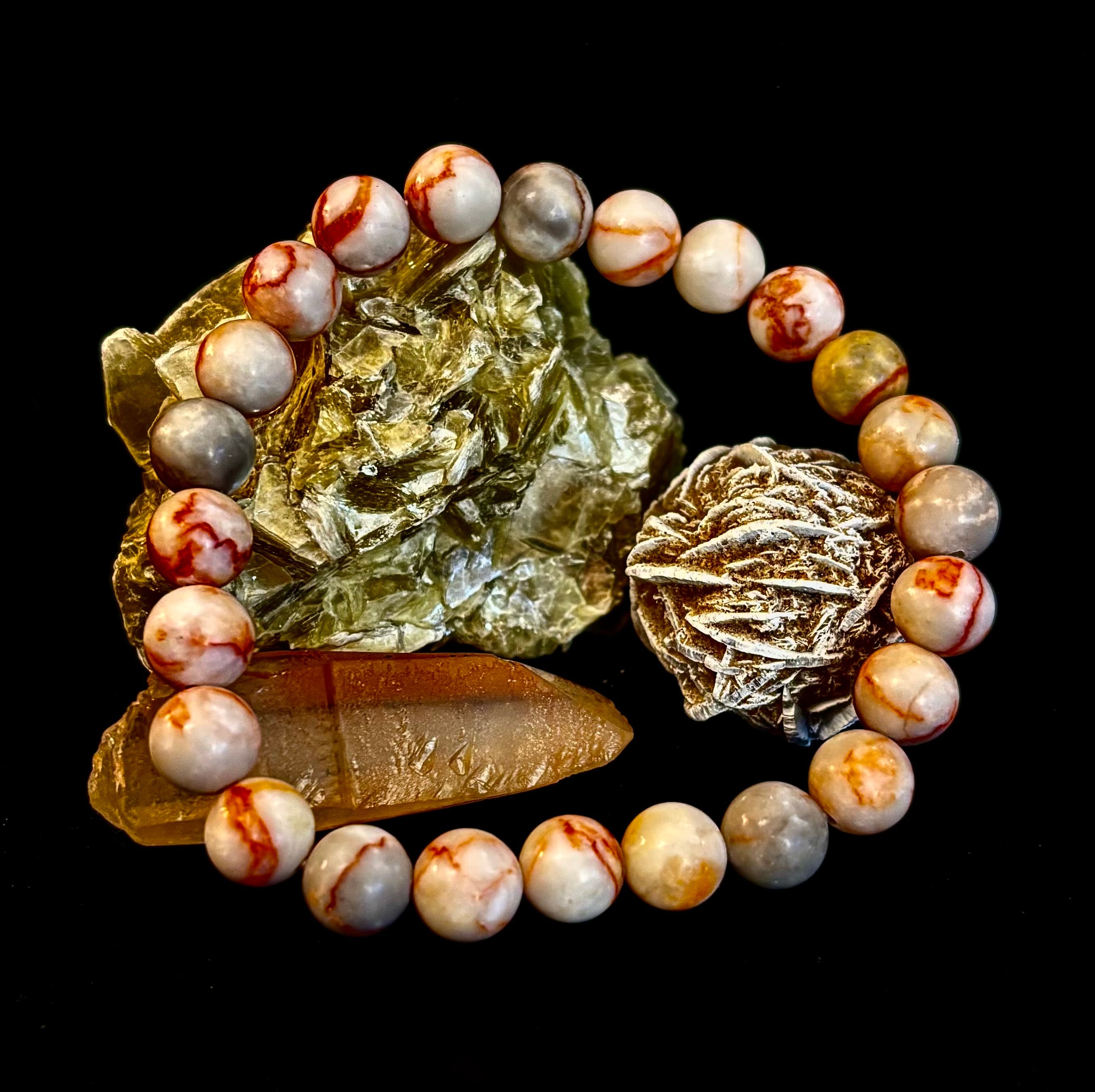 Red Vein Jasper Bracelet — Natural Jasper Healing Stretch Bracelet for Strength & Grounding | | Wiccan Center