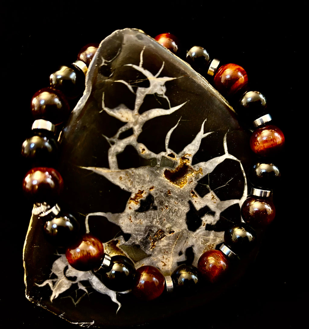Tiger’s Eye & Black Onyx Power Bracelet — Handmade in Puerto Vallarta Mexico — Protection & Confidence Stone Bracelet for Large Wrists | | Wiccan Center