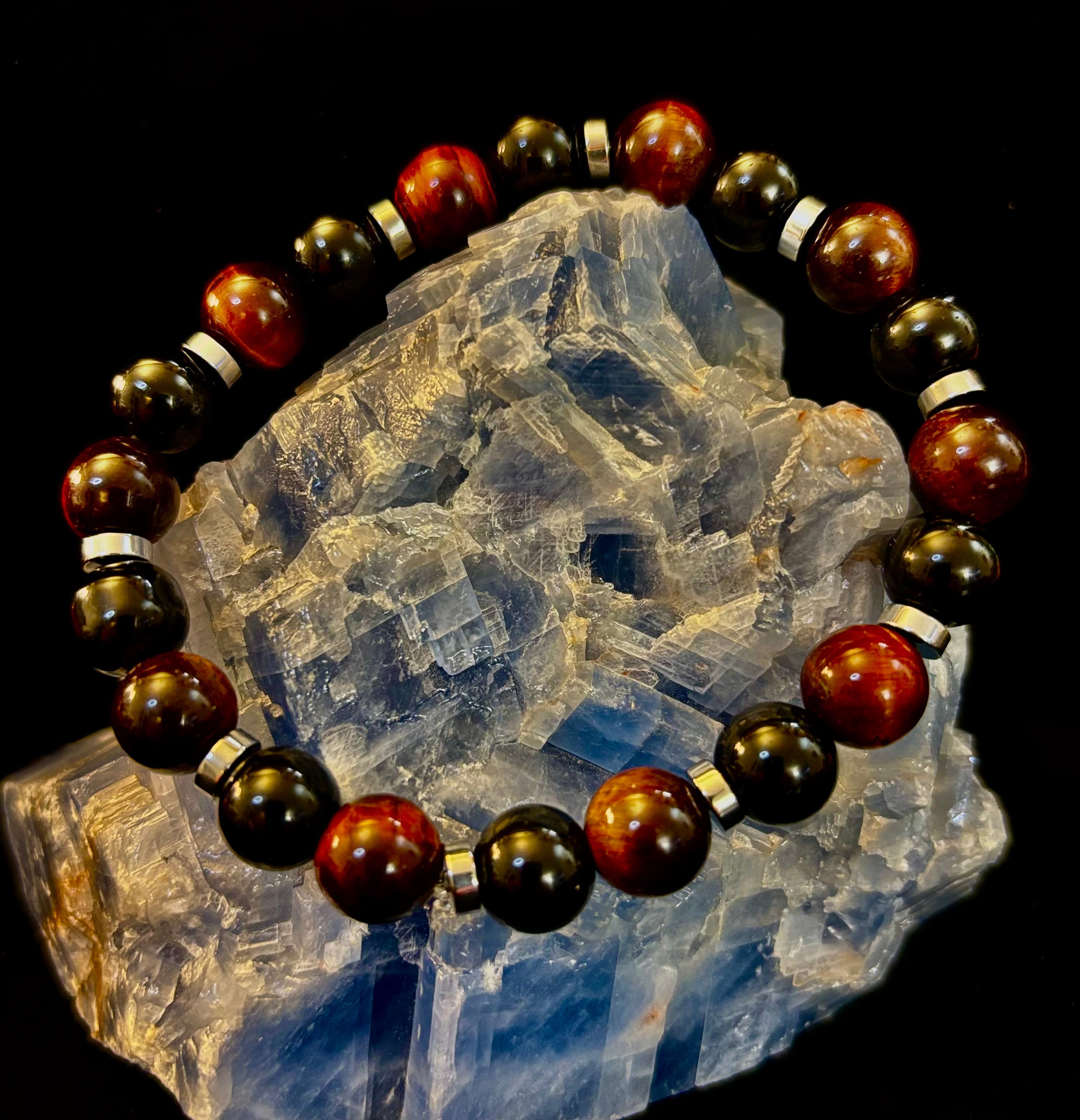 Tiger’s Eye & Black Onyx Power Bracelet — Handmade in Puerto Vallarta Mexico — Protection & Confidence Stone Bracelet for Large Wrists | | Wiccan Center