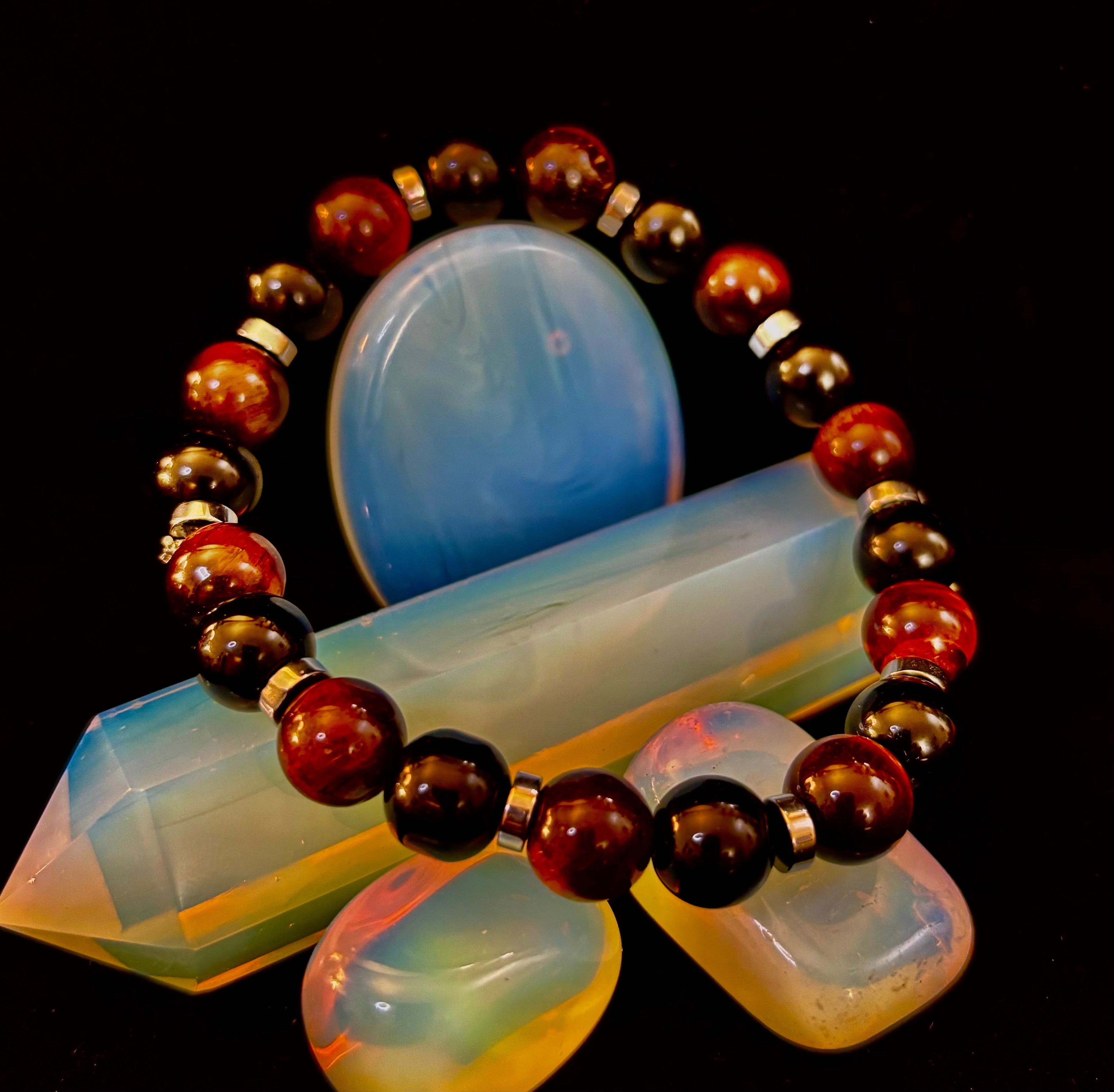 Tiger’s Eye & Black Onyx Power Bracelet — Handmade in Puerto Vallarta Mexico — Protection & Confidence Stone Bracelet for Large Wrists | | Wiccan Center