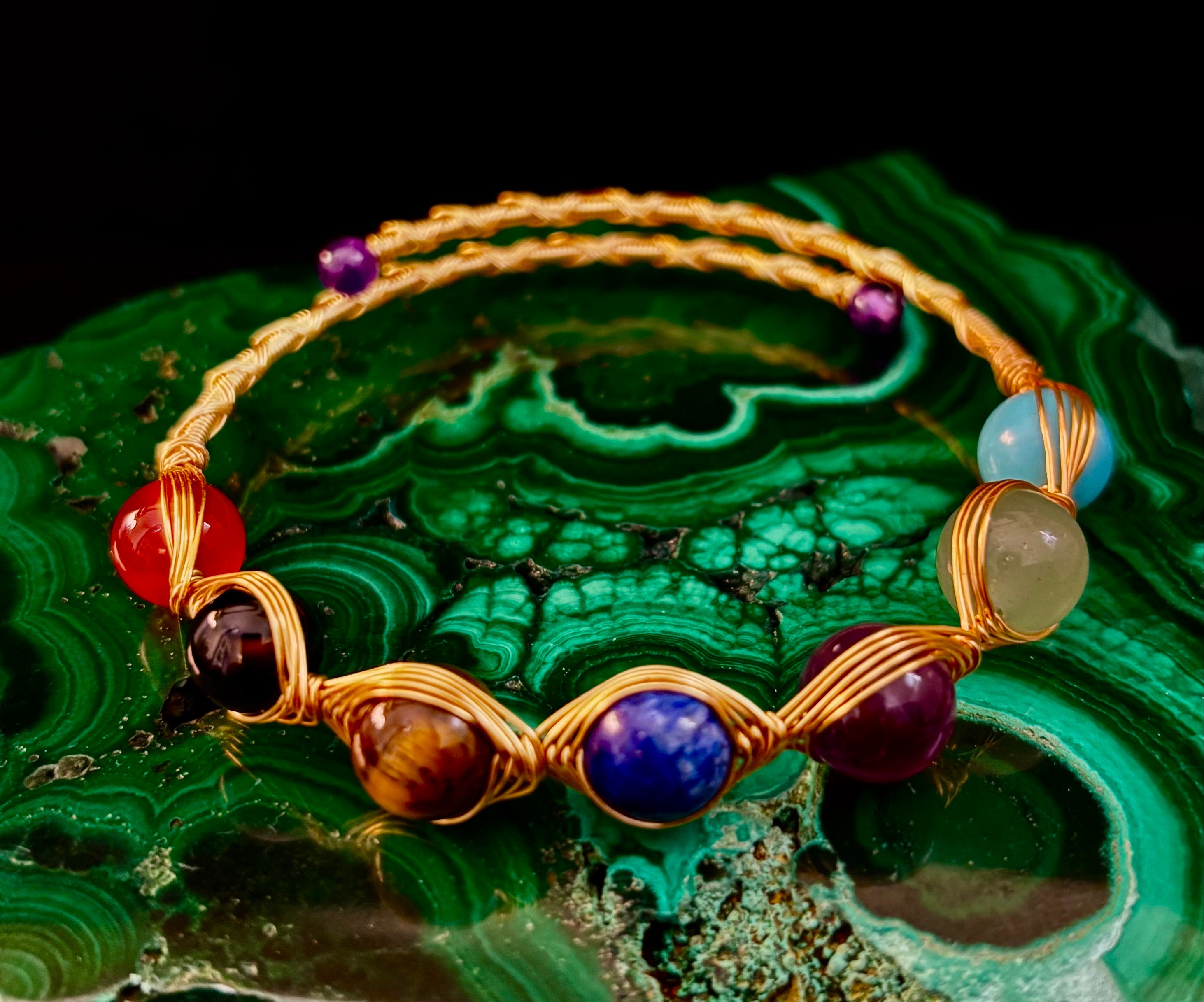 Golden Energy Flow Chakra Bracelet — Mixed Gemstone Wire Wrap | | Wiccan Center