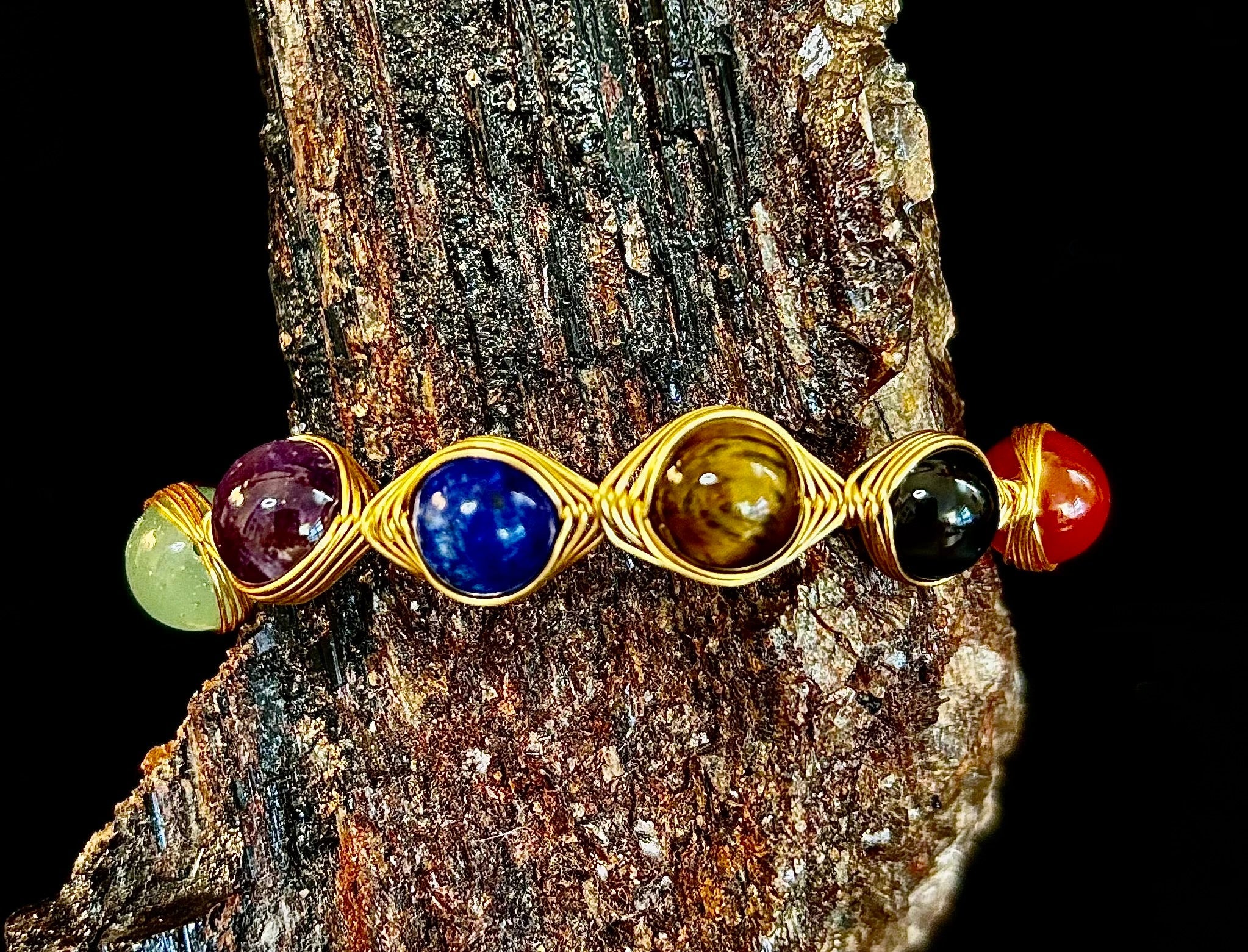 Golden Energy Flow Chakra Bracelet — Mixed Gemstone Wire Wrap | | Wiccan Center