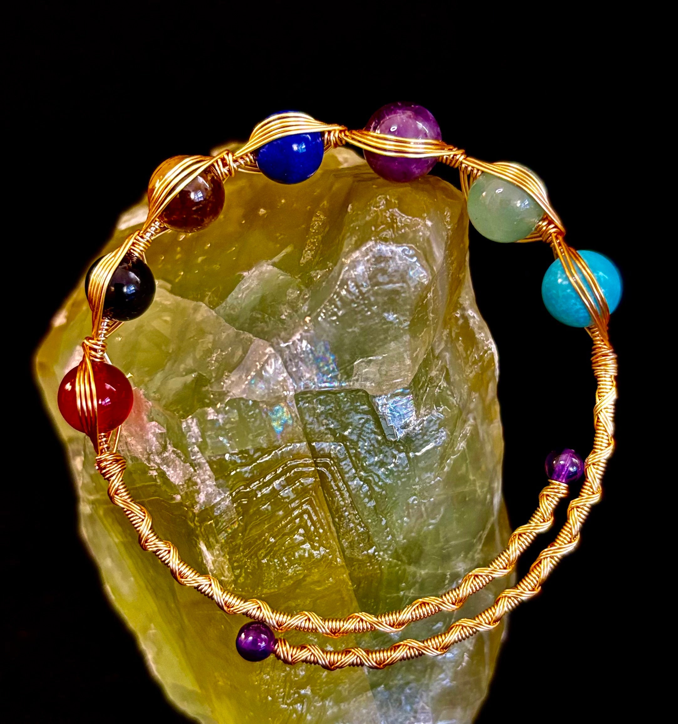 Golden Energy Flow Chakra Bracelet — Mixed Gemstone Wire Wrap | | Wiccan Center