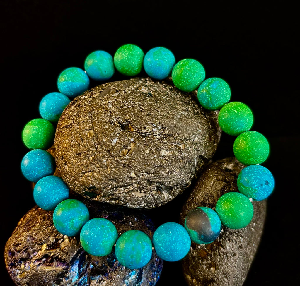 Matte Azurite Energy Bracelet — Genuine 10mm Blue-Green Azurite Stretch Bracelet for Medium to Large Wrists (7.25–8.5") | | Wiccan Center