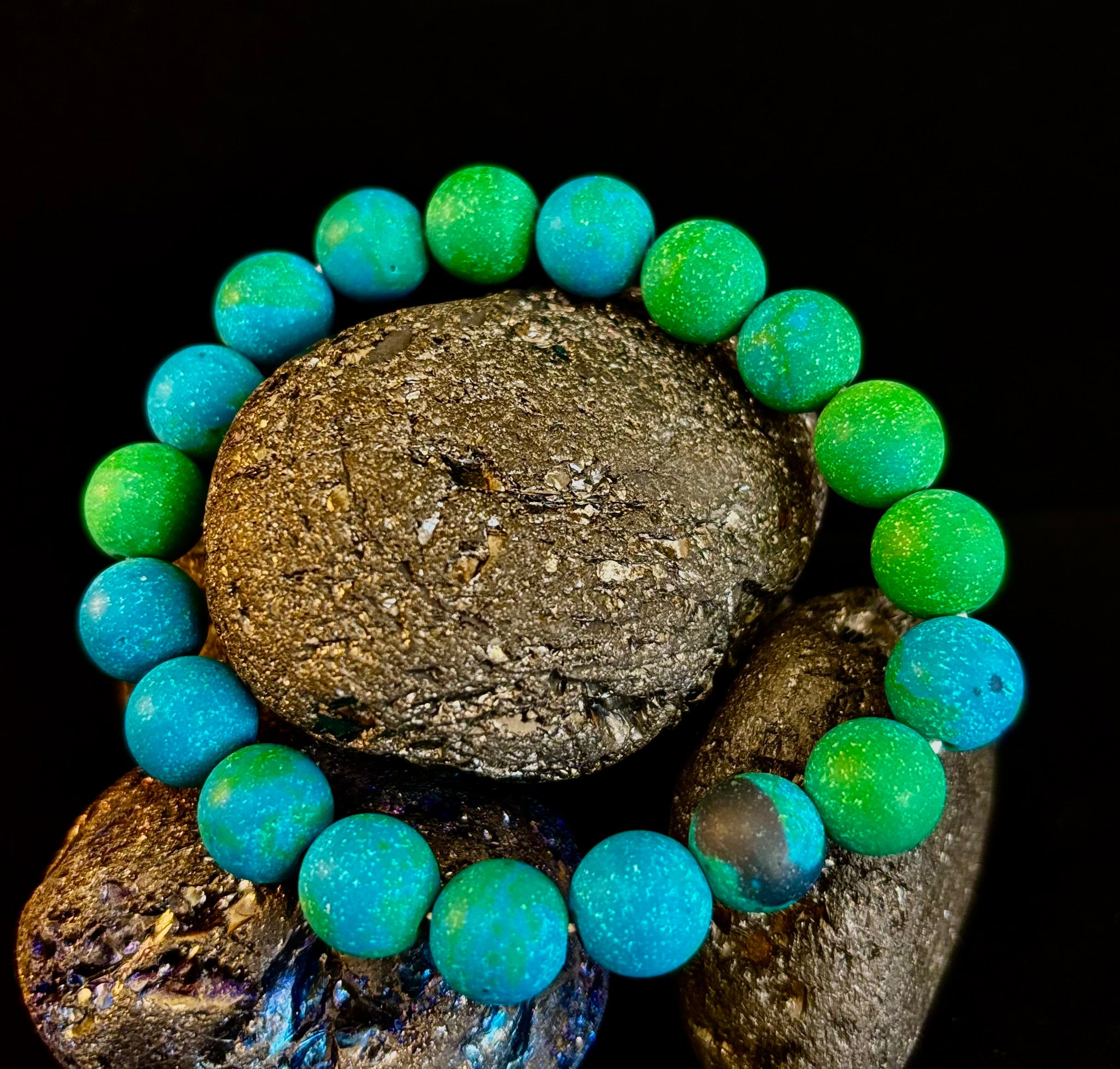 Matte Azurite Energy Bracelet — Genuine 10mm Blue-Green Azurite Stretch Bracelet for Medium to Large Wrists (7.25–8.5") | | Wiccan Center