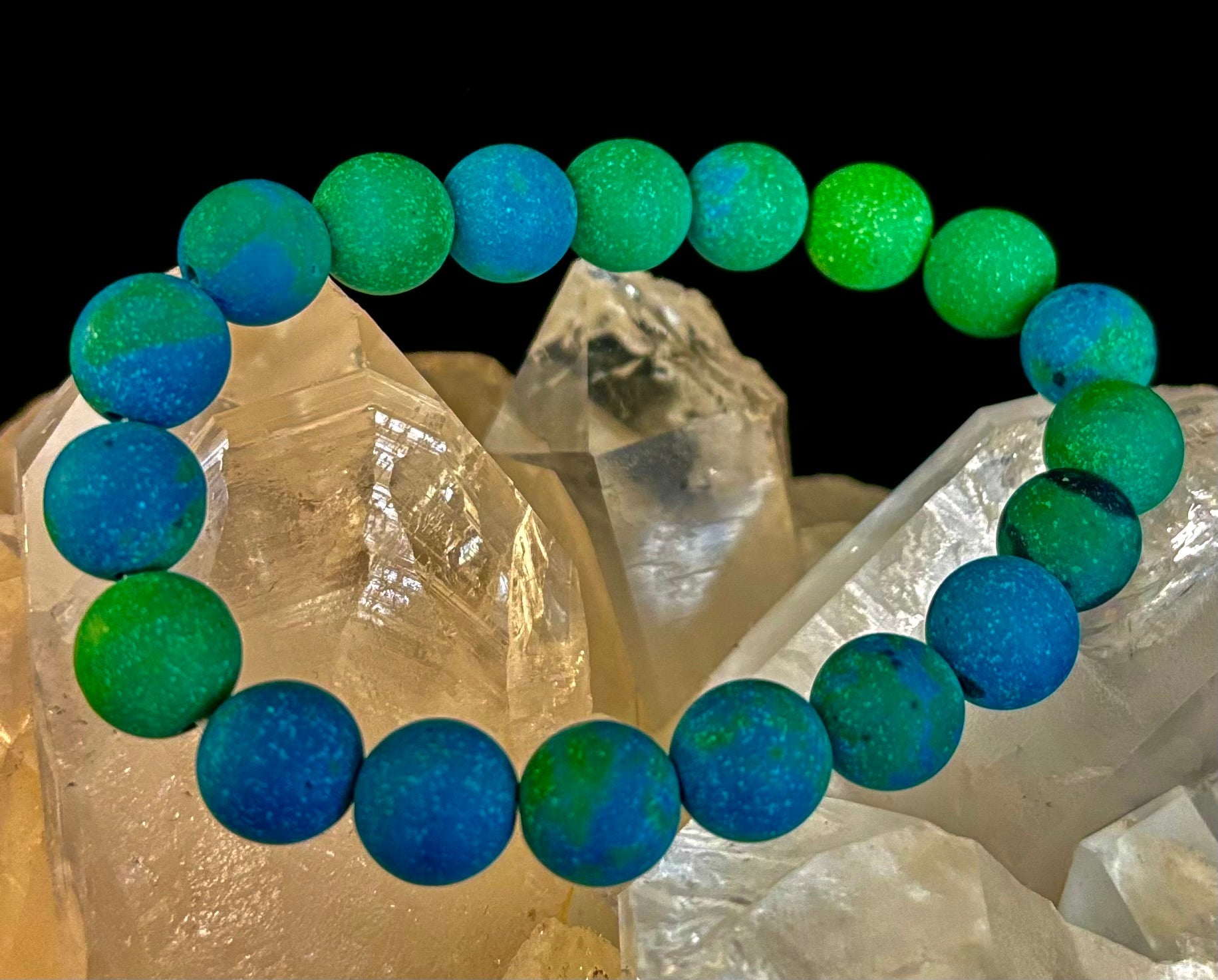 Matte Azurite Energy Bracelet — Genuine 10mm Blue-Green Azurite Stretch Bracelet for Medium to Large Wrists (7.25–8.5") | | Wiccan Center