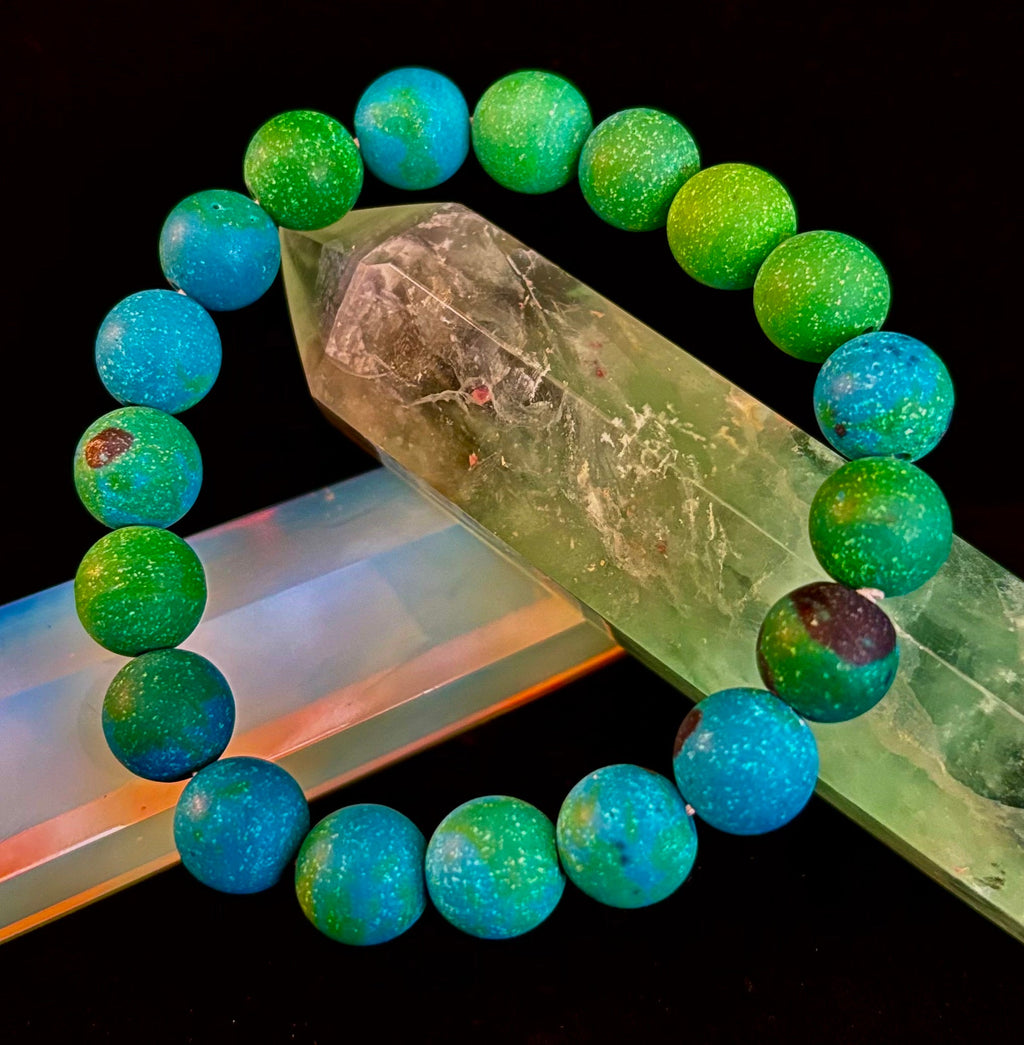 Matte Azurite Energy Bracelet — Genuine 10mm Blue-Green Azurite Stretch Bracelet for Medium to Large Wrists (7.25–8.5") | | Wiccan Center