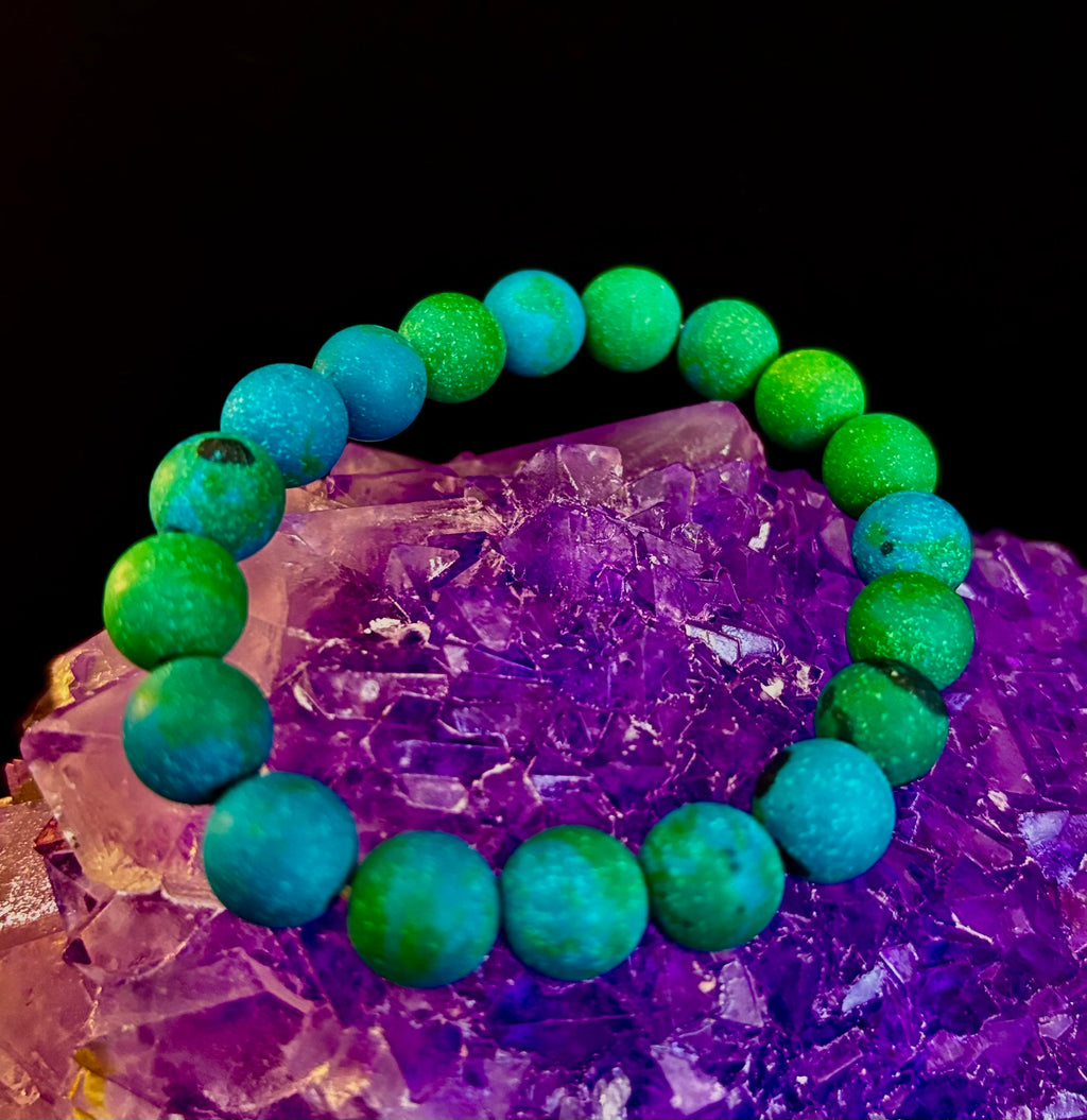 Matte Azurite Energy Bracelet — Genuine 10mm Blue-Green Azurite Stretch Bracelet for Medium to Large Wrists (7.25–8.5") | | Wiccan Center