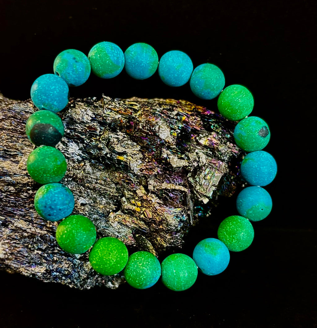 Matte Azurite Energy Bracelet — Genuine 10mm Blue-Green Azurite Stretch Bracelet for Medium to Large Wrists (7.25–8.5") | | Wiccan Center
