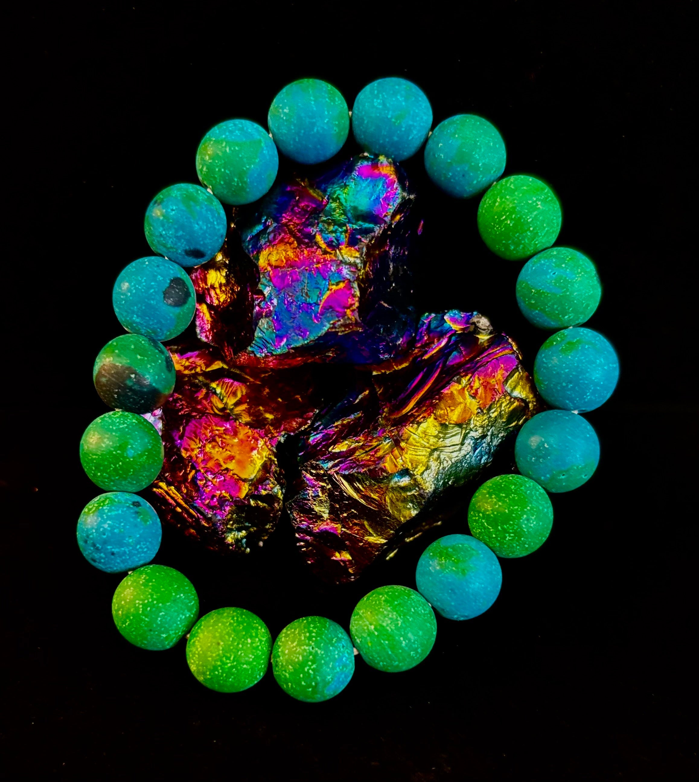 Matte Azurite Energy Bracelet — Genuine 10mm Blue-Green Azurite Stretch Bracelet for Medium to Large Wrists (7.25–8.5") | | Wiccan Center