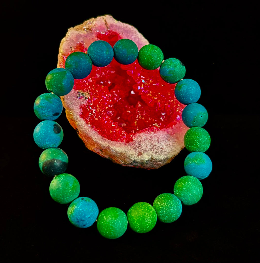 Matte Azurite Energy Bracelet — Genuine 10mm Blue-Green Azurite Stretch Bracelet for Medium to Large Wrists (7.25–8.5") | | Wiccan Center