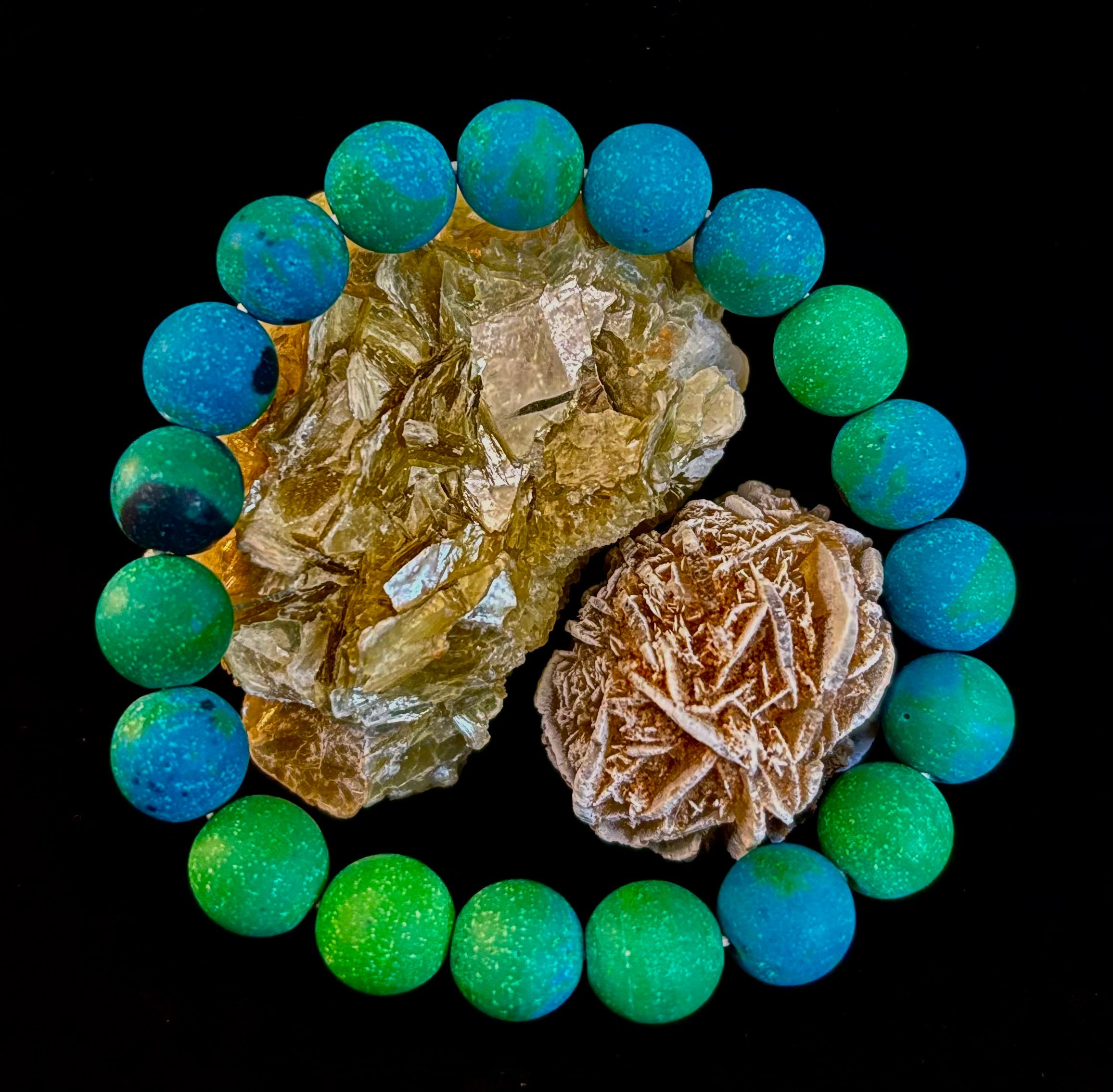 Matte Azurite Energy Bracelet — Genuine 10mm Blue-Green Azurite Stretch Bracelet for Medium to Large Wrists (7.25–8.5") | | Wiccan Center