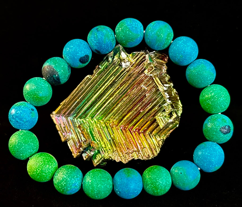 Matte Azurite Energy Bracelet — Genuine 10mm Blue-Green Azurite Stretch Bracelet for Medium to Large Wrists (7.25–8.5") | | Wiccan Center