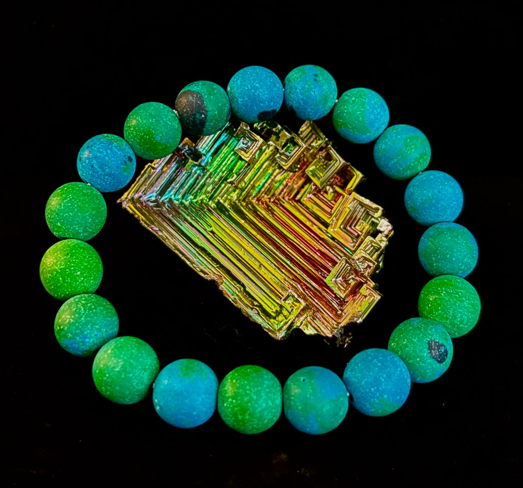 Matte Azurite Energy Bracelet — Genuine 10mm Blue-Green Azurite Stretch Bracelet for Medium to Large Wrists (7.25–8.5") | | Wiccan Center