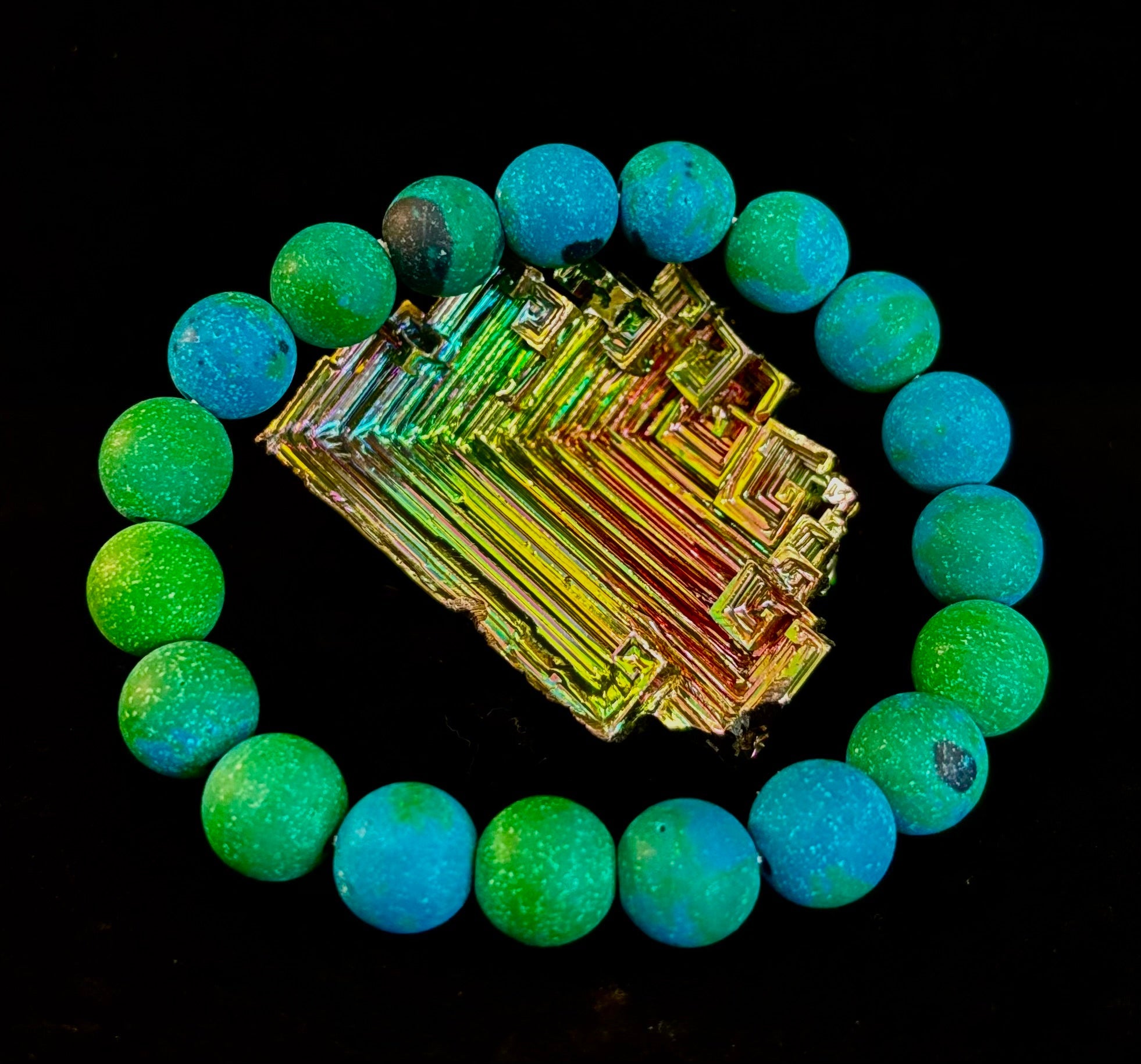 Matte Azurite Energy Bracelet — Genuine 10mm Blue-Green Azurite Stretch Bracelet for Medium to Large Wrists (7.25–8.5") | | Wiccan Center