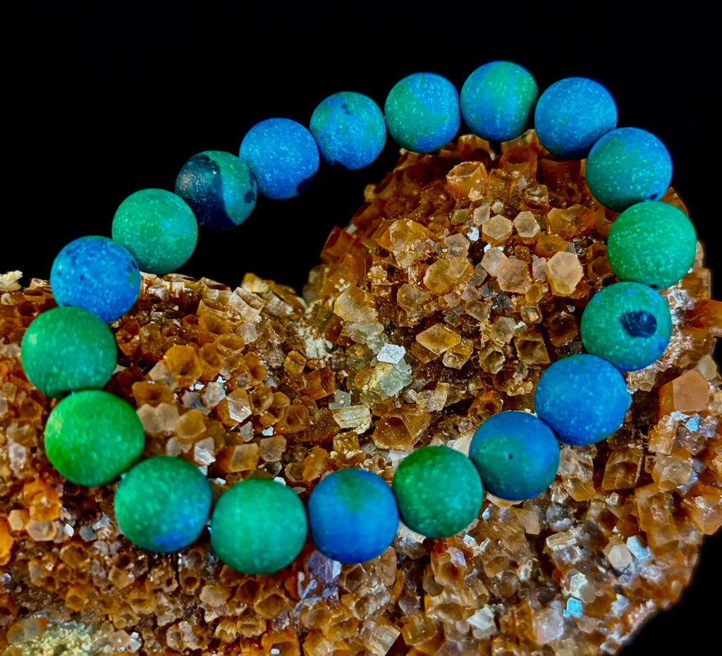 Matte Azurite Energy Bracelet — Genuine 10mm Blue-Green Azurite Stretch Bracelet for Medium to Large Wrists (7.25–8.5") | | Wiccan Center