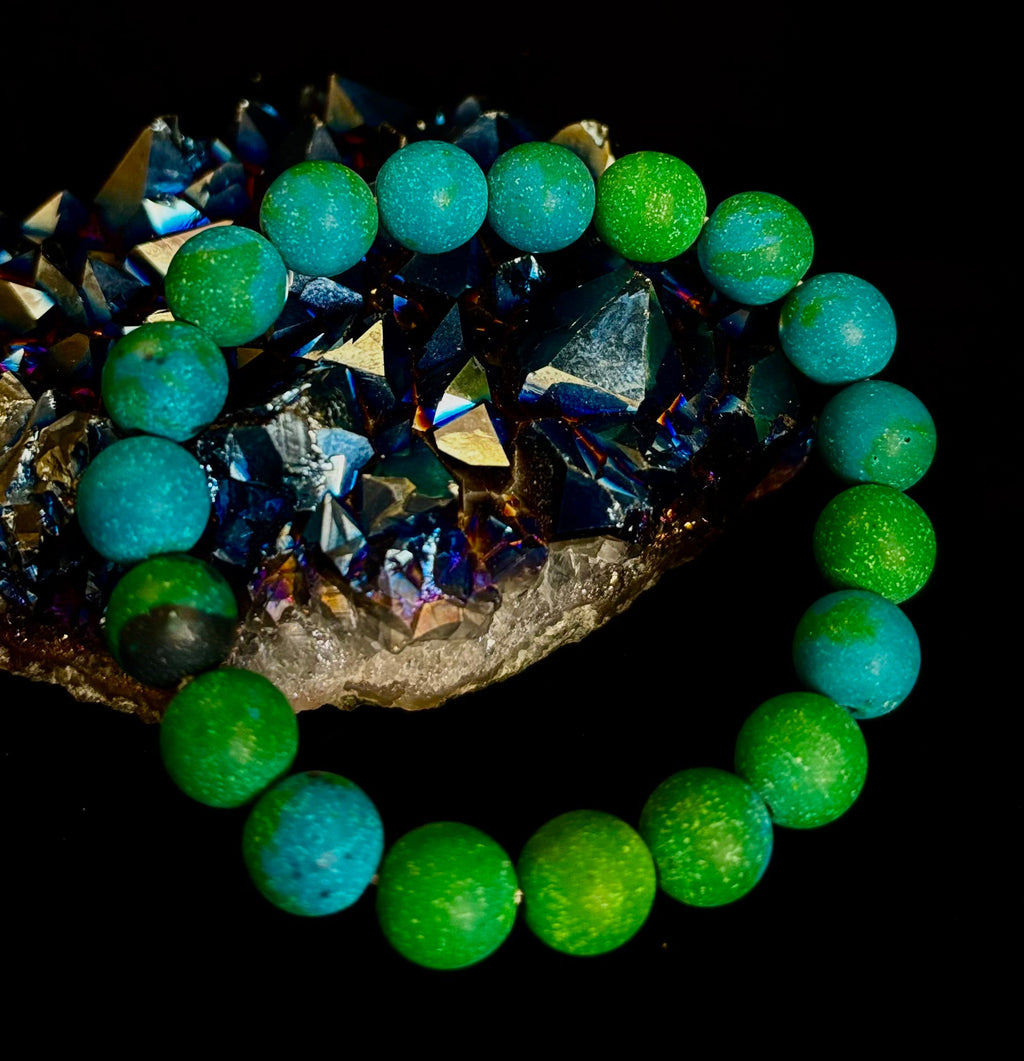 Matte Azurite Energy Bracelet — Genuine 10mm Blue-Green Azurite Stretch Bracelet for Medium to Large Wrists (7.25–8.5") | | Wiccan Center