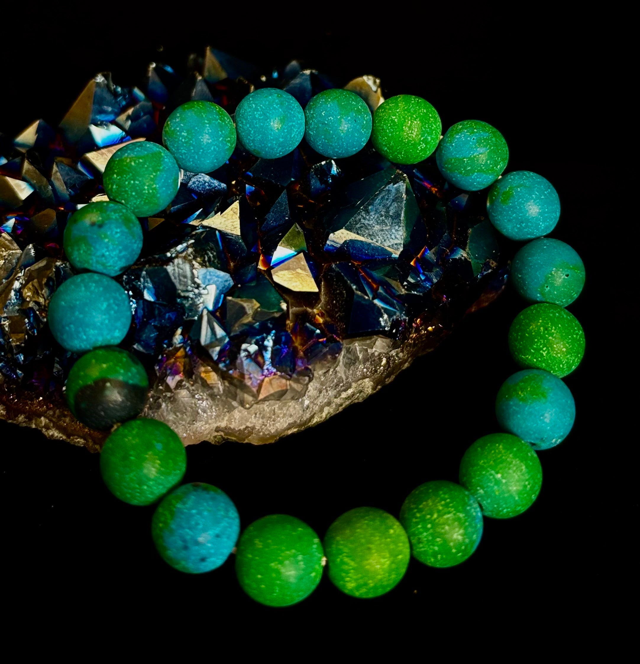 Matte Azurite Energy Bracelet — Genuine 10mm Blue-Green Azurite Stretch Bracelet for Medium to Large Wrists (7.25–8.5") | | Wiccan Center