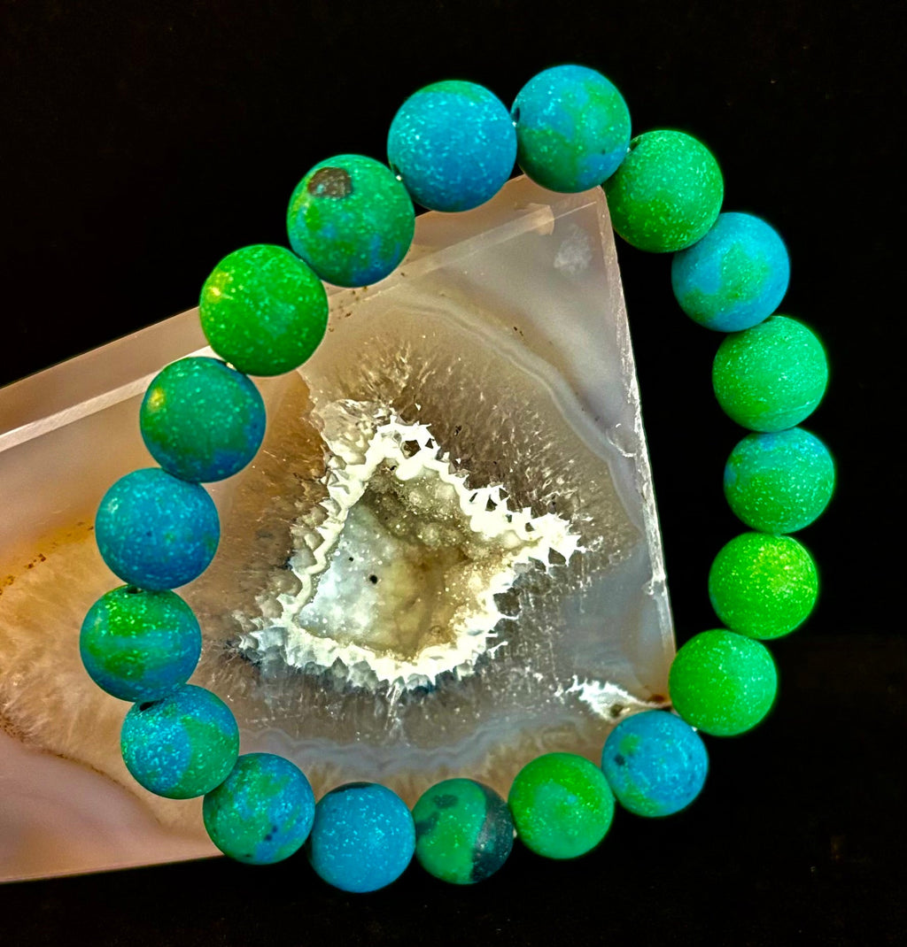 Matte Azurite Energy Bracelet — Genuine 10mm Blue-Green Azurite Stretch Bracelet for Medium to Large Wrists (7.25–8.5") | | Wiccan Center