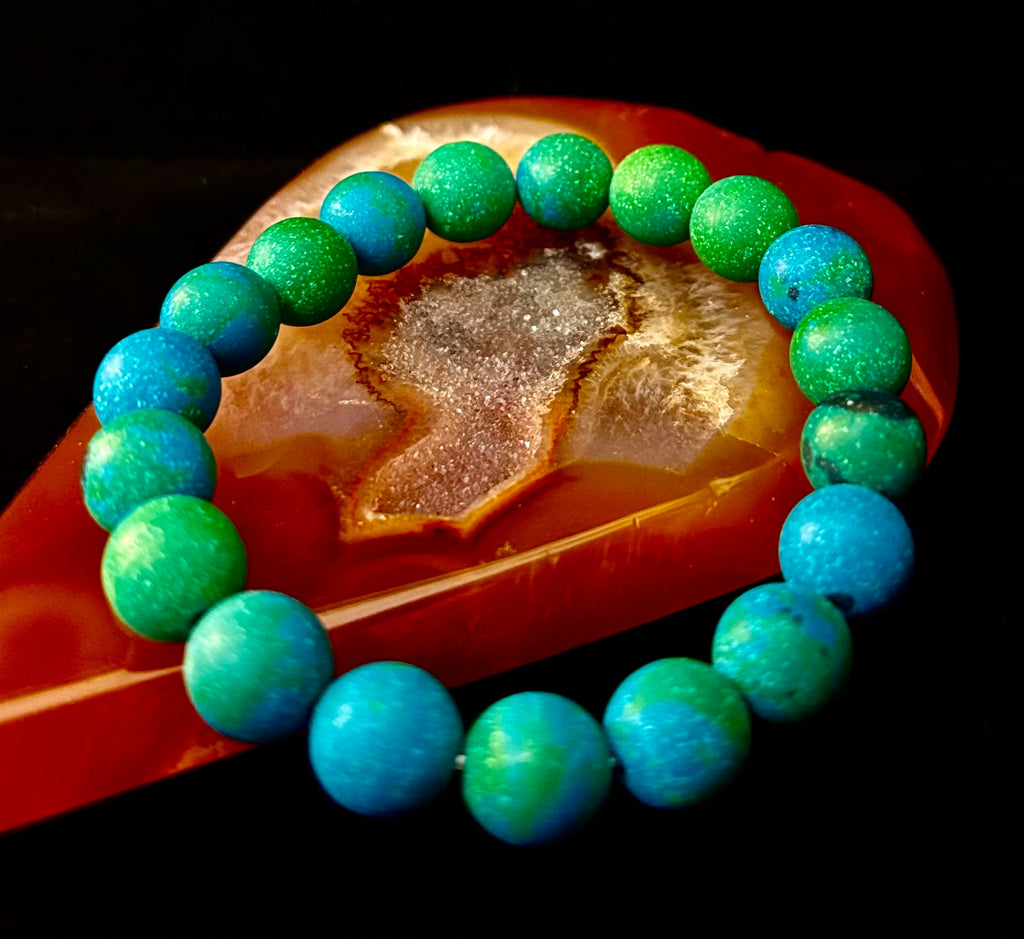 Matte Azurite Energy Bracelet — Genuine 10mm Blue-Green Azurite Stretch Bracelet for Medium to Large Wrists (7.25–8.5") | | Wiccan Center