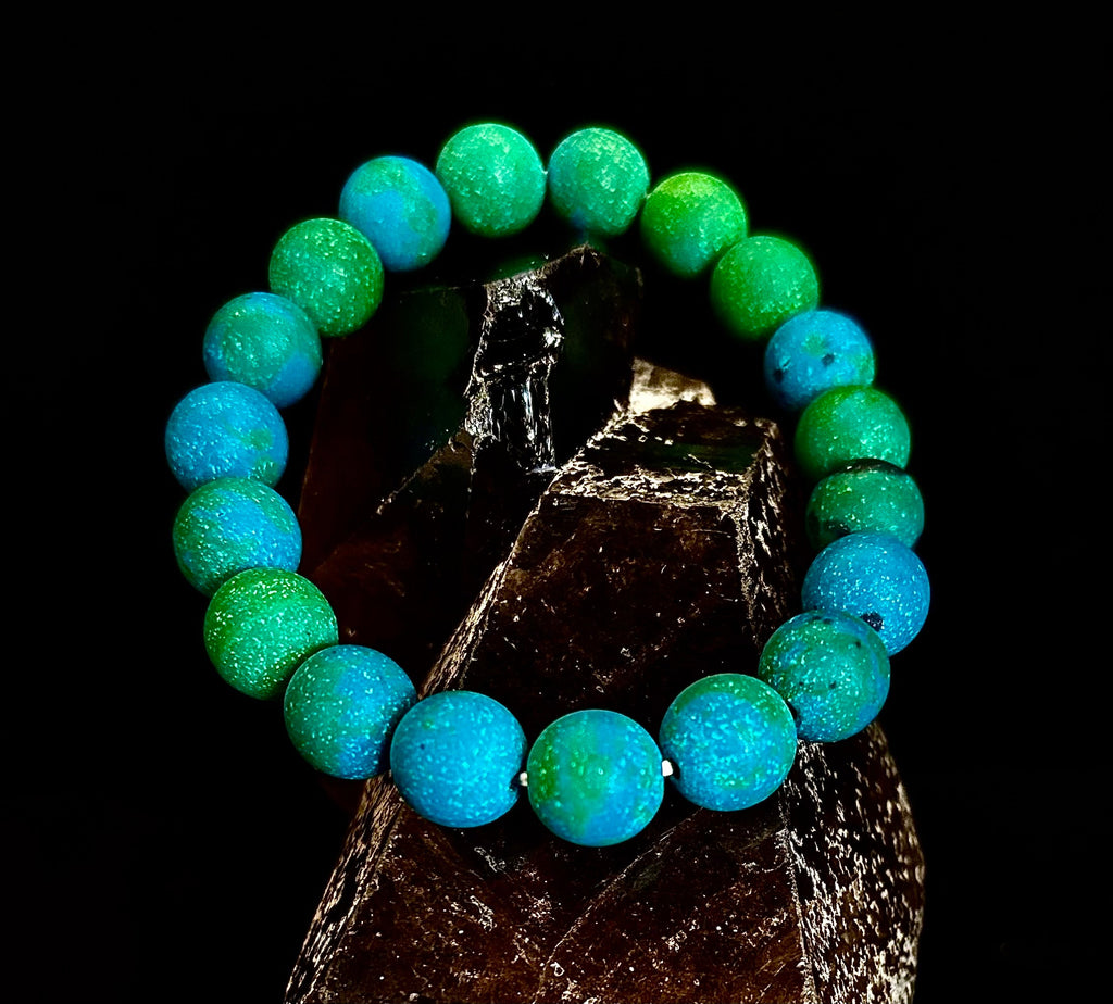 Matte Azurite Energy Bracelet — Genuine 10mm Blue-Green Azurite Stretch Bracelet for Medium to Large Wrists (7.25–8.5") | | Wiccan Center