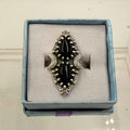 Sterling Silver Double Teardrop Celestial Black Onyx Ring - Size 9 - Protective, Grounding & Stabilizing | Rings | Wiccan Center