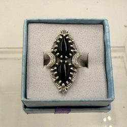 Sterling Silver Double Teardrop Celestial Black Onyx Ring - Size 9 - Protective, Grounding & Stabilizing | Rings | Wiccan Center